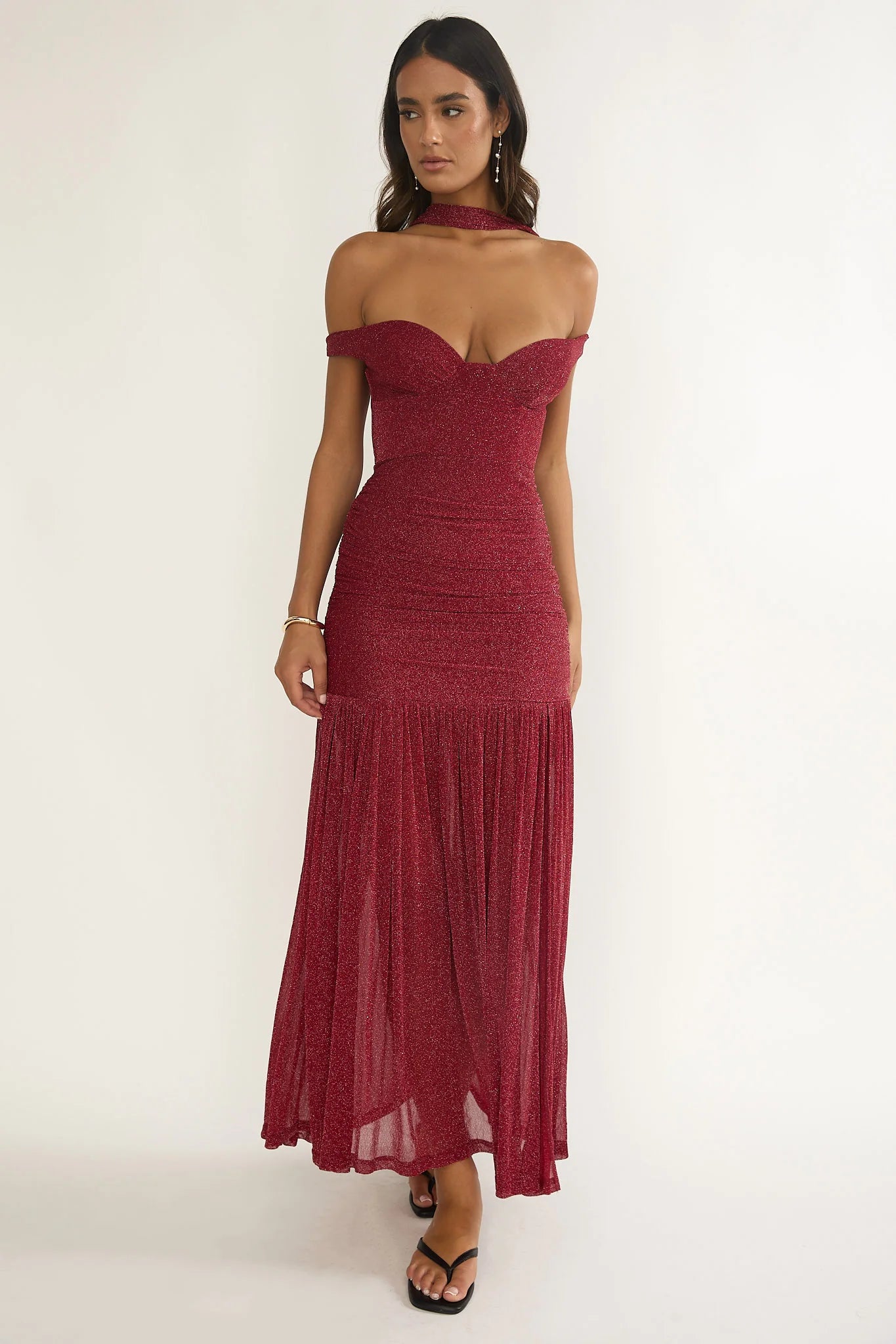 Delora Off-Shoulder Scarf Maxi Dress Red
