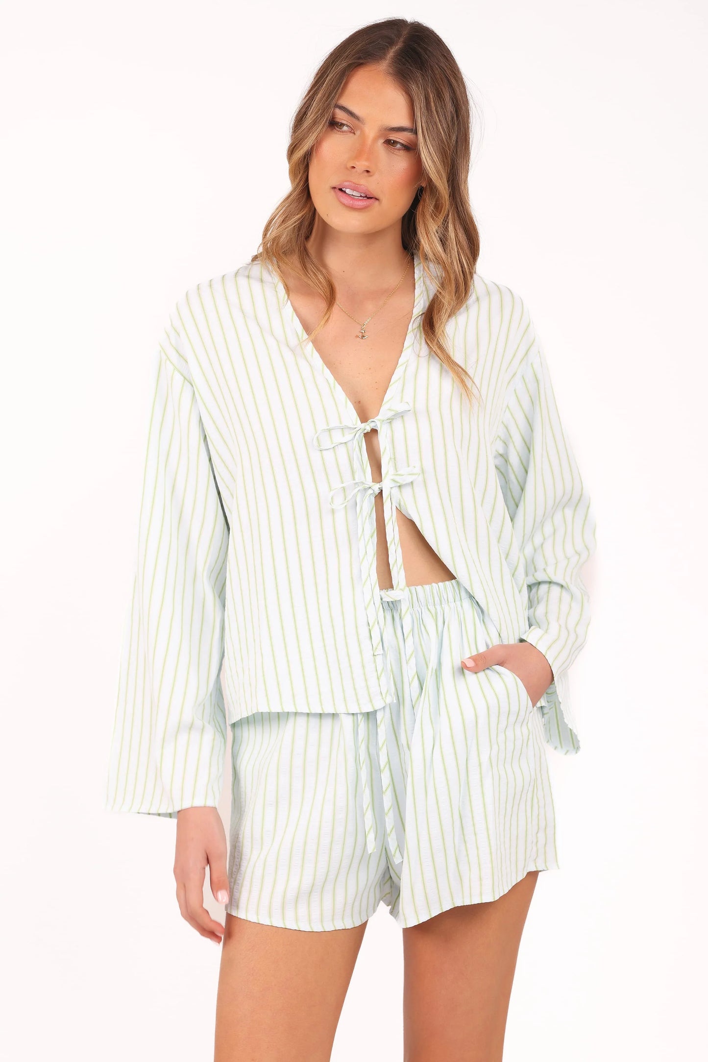 Flynn Short Set - Green Blue Stripe