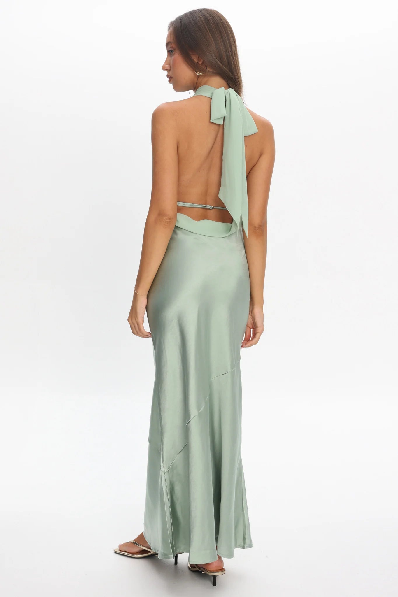 Leading Lady Open Back Cowl Maxi Dress Sage