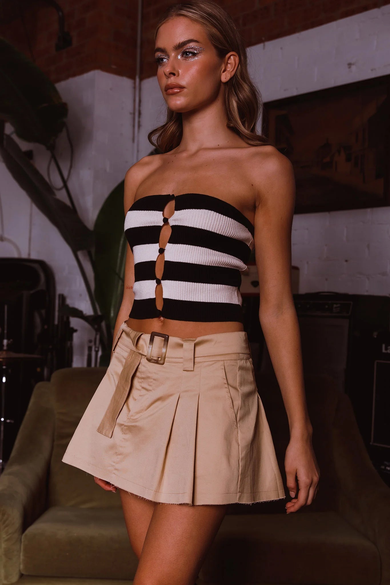 Coming Through Knit Tube Top Stripe Black