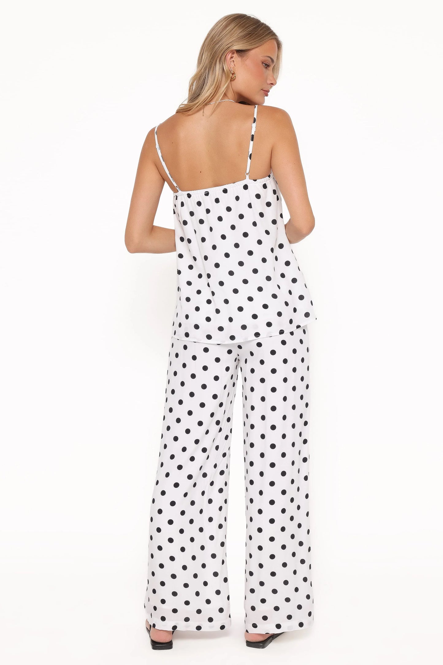 Kristy Pant Set - White/Black Polka Dot