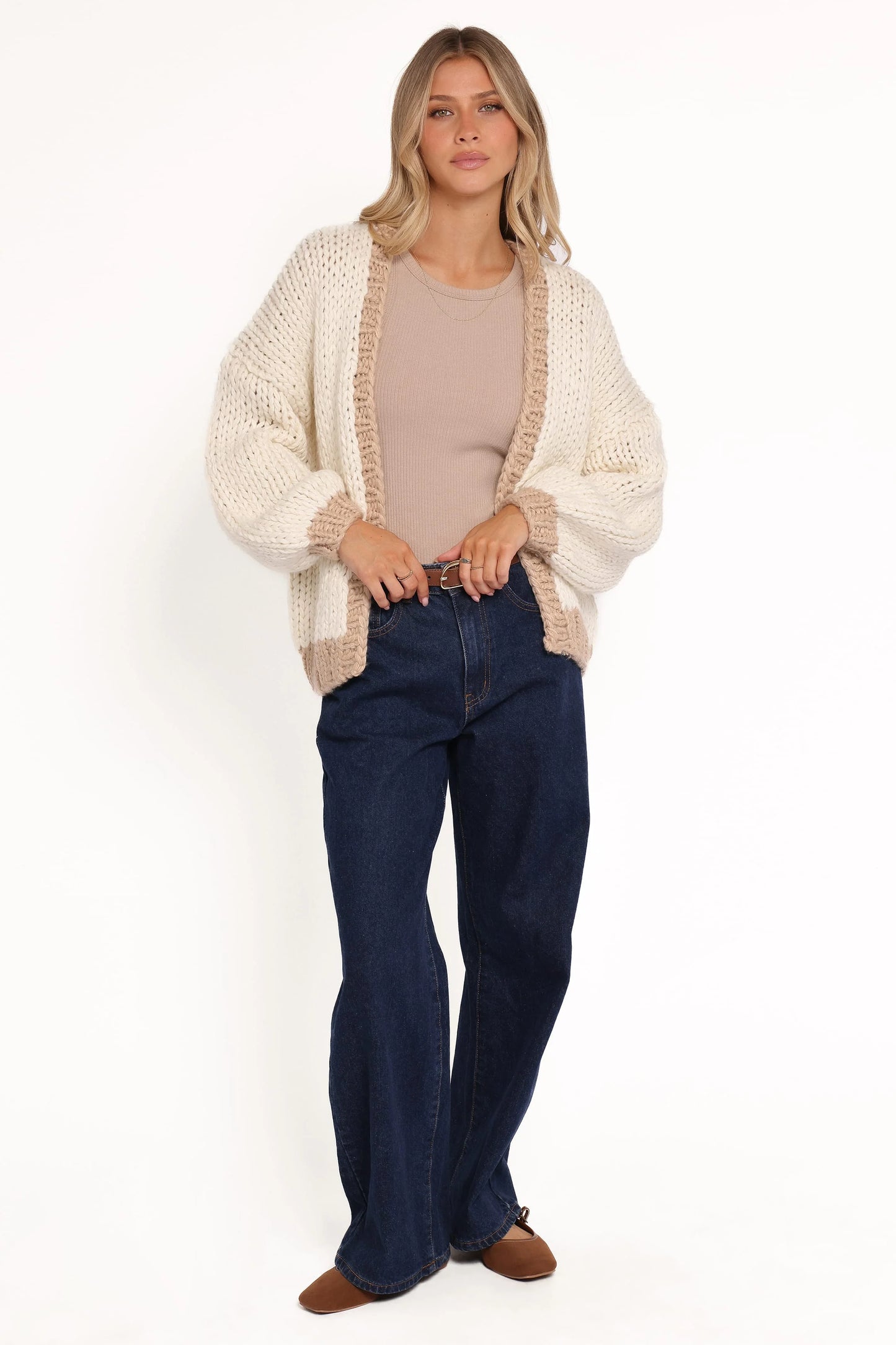 Anige Contrast Trim Cardigan - Cream