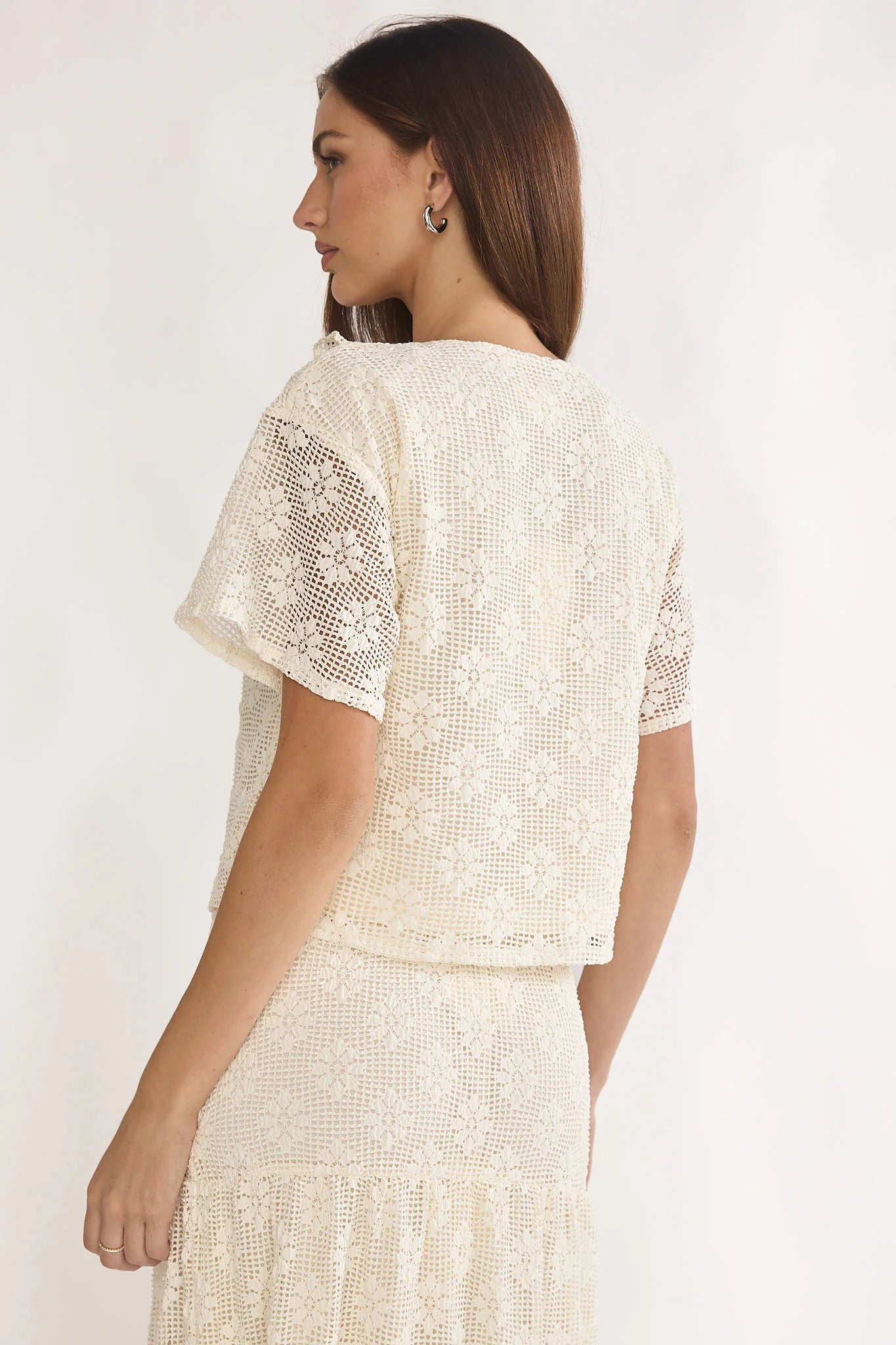 Sera Lane Crochet Tie Top Cream