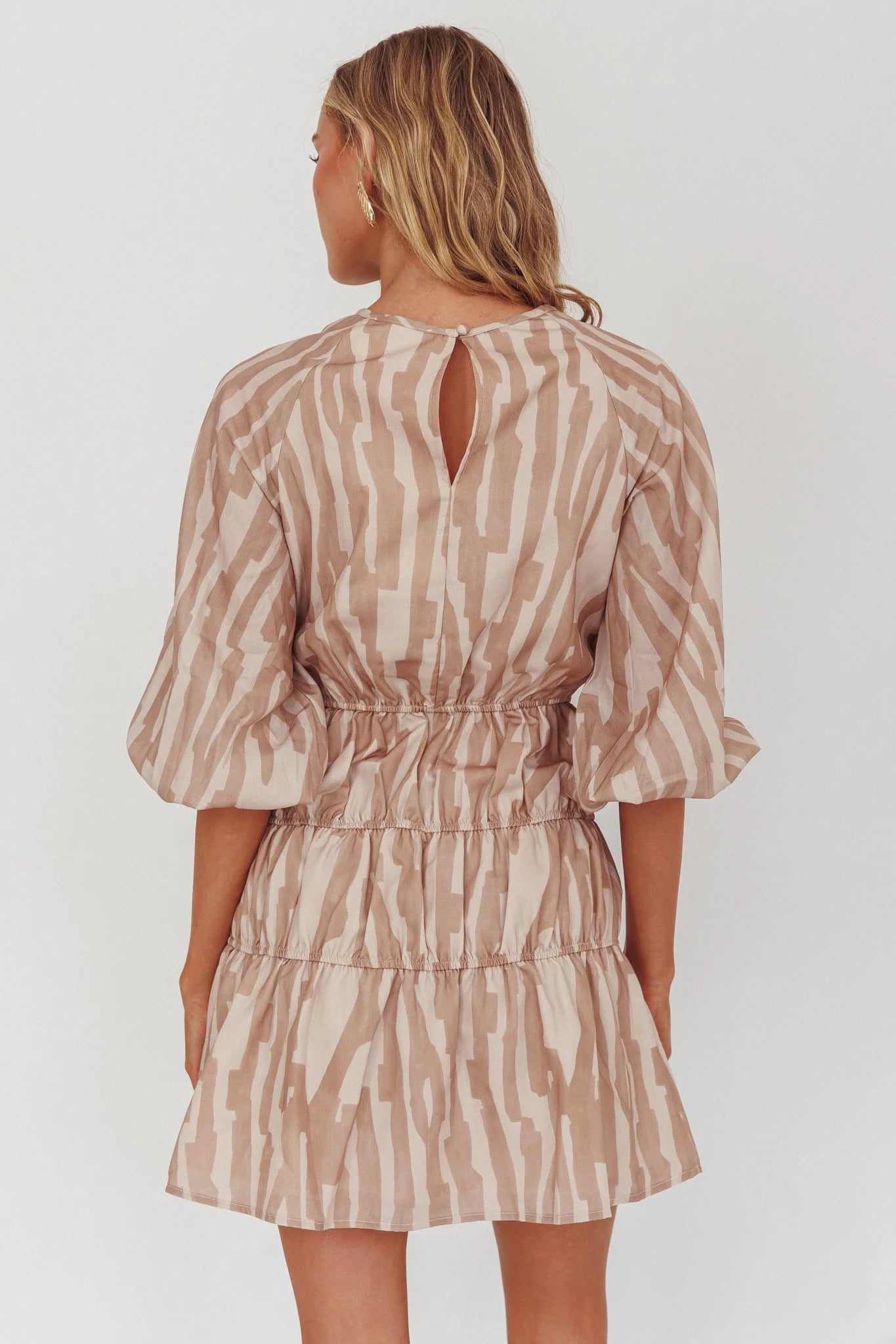 Ezriah Puff Sleeve Mini Dress Print Coffee