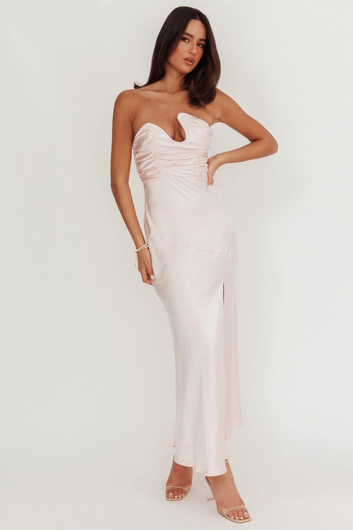 Blaise Asymmetric Neckline Maxi Dress Pink