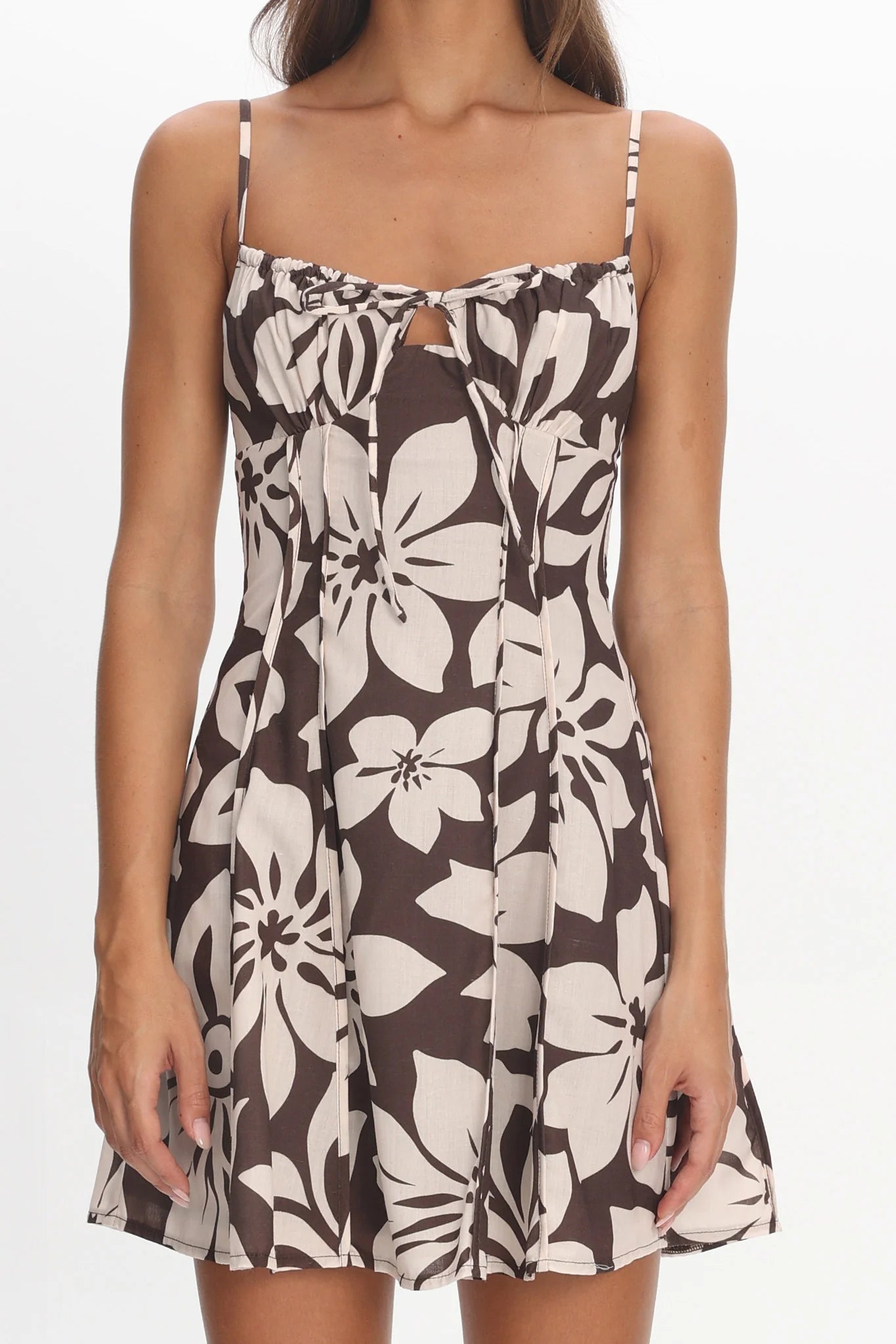 Doe Tied Bust Mini Dress Print Chocolate