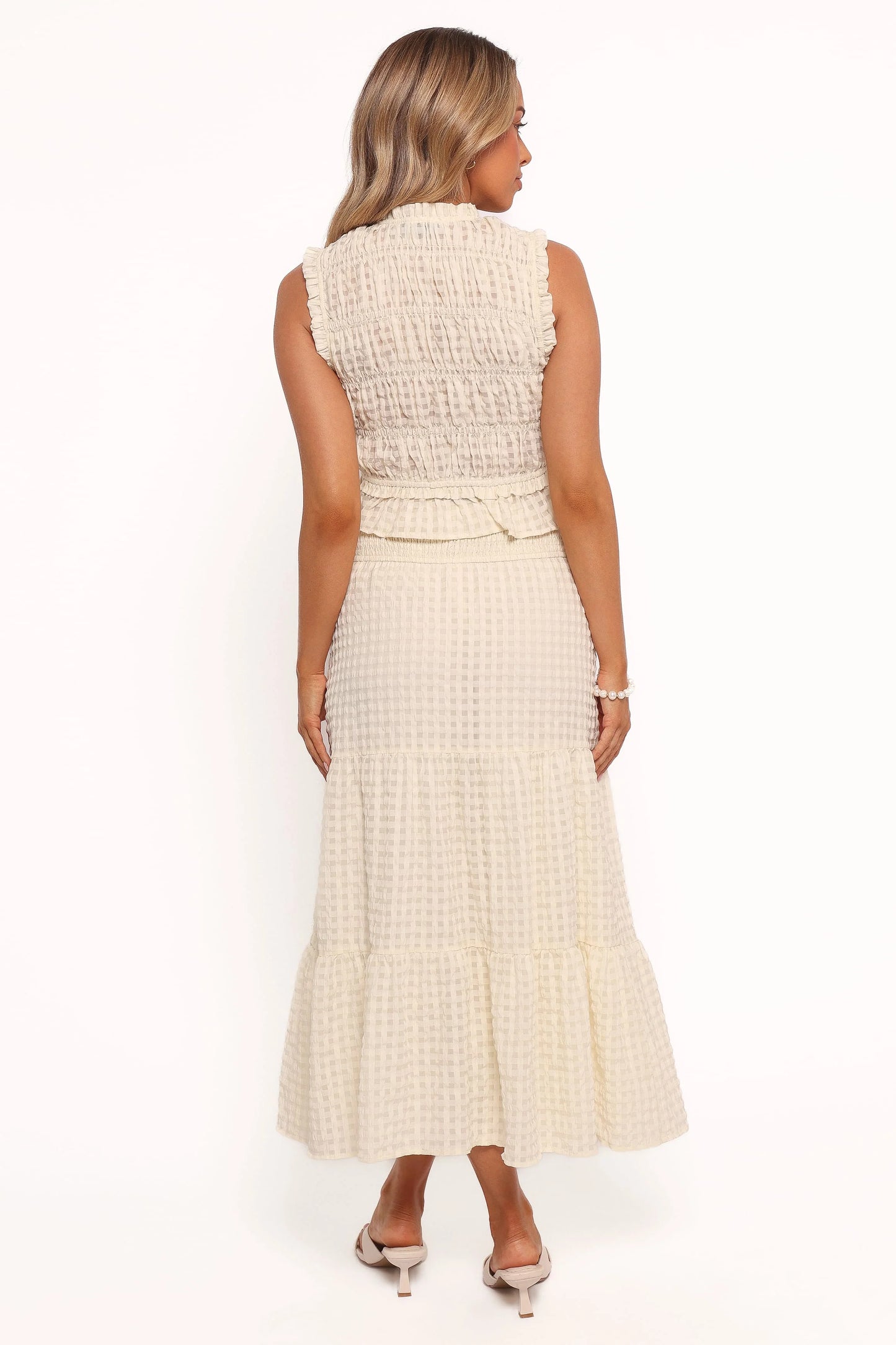 Farica Gingham Midi Skirt - Cream