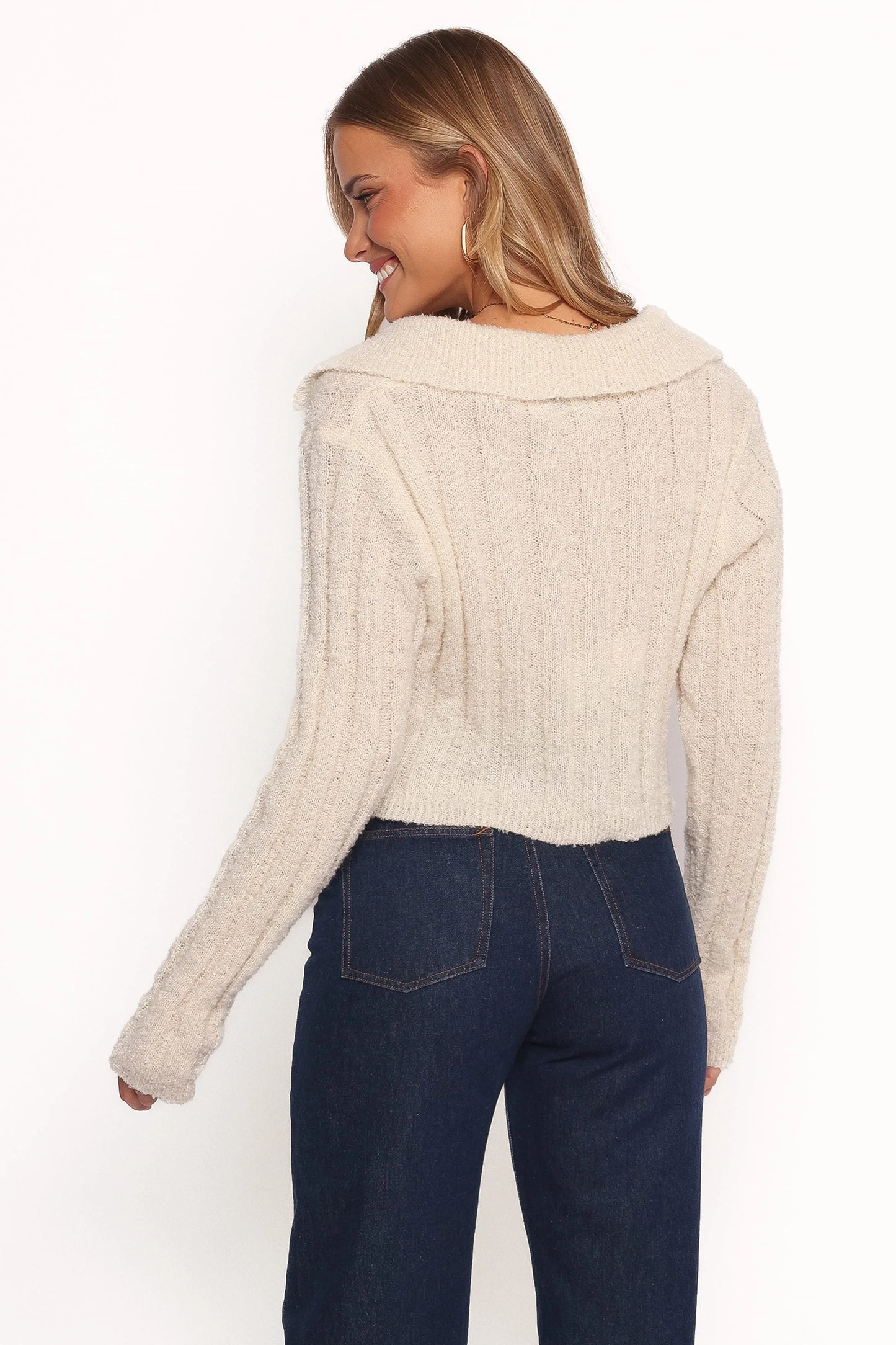 Romy Collar Knit Sweater - Ecru