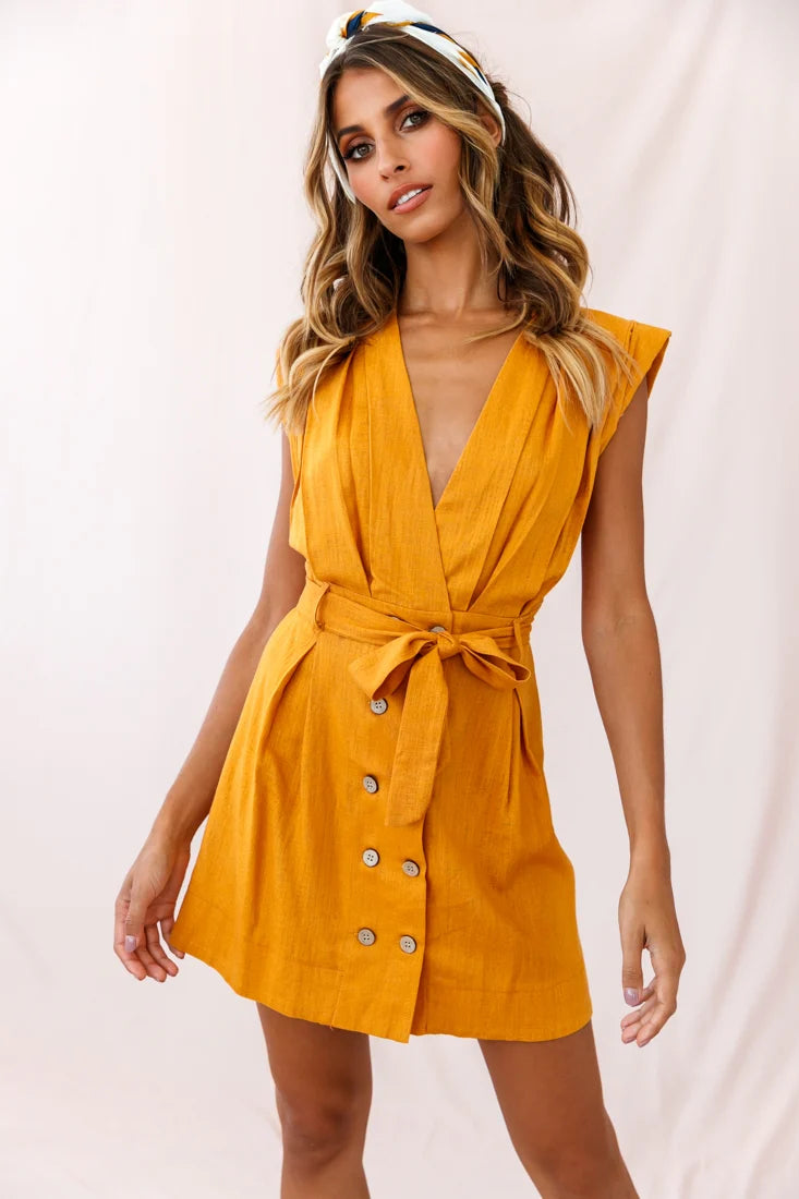 Clementine V-Neck Placket Dress Sunset