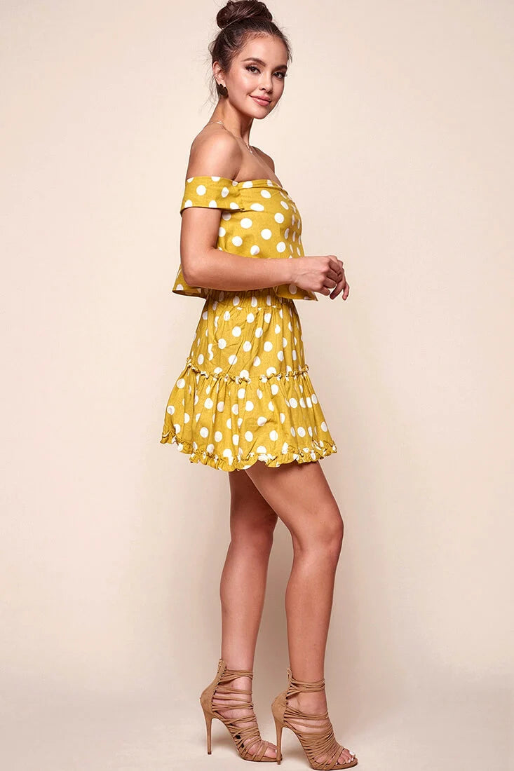 Alexi Polka Dot Off The Shoulder Top Yellow Mustard
