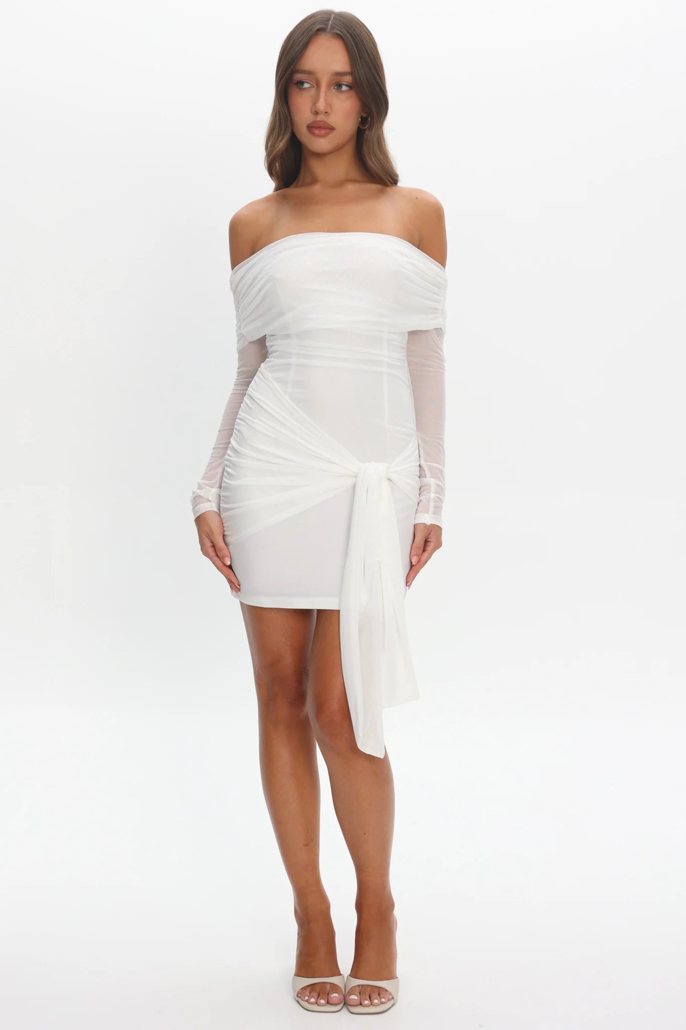 Dangerous Off Shoulder Waist Tie Mini Dress White