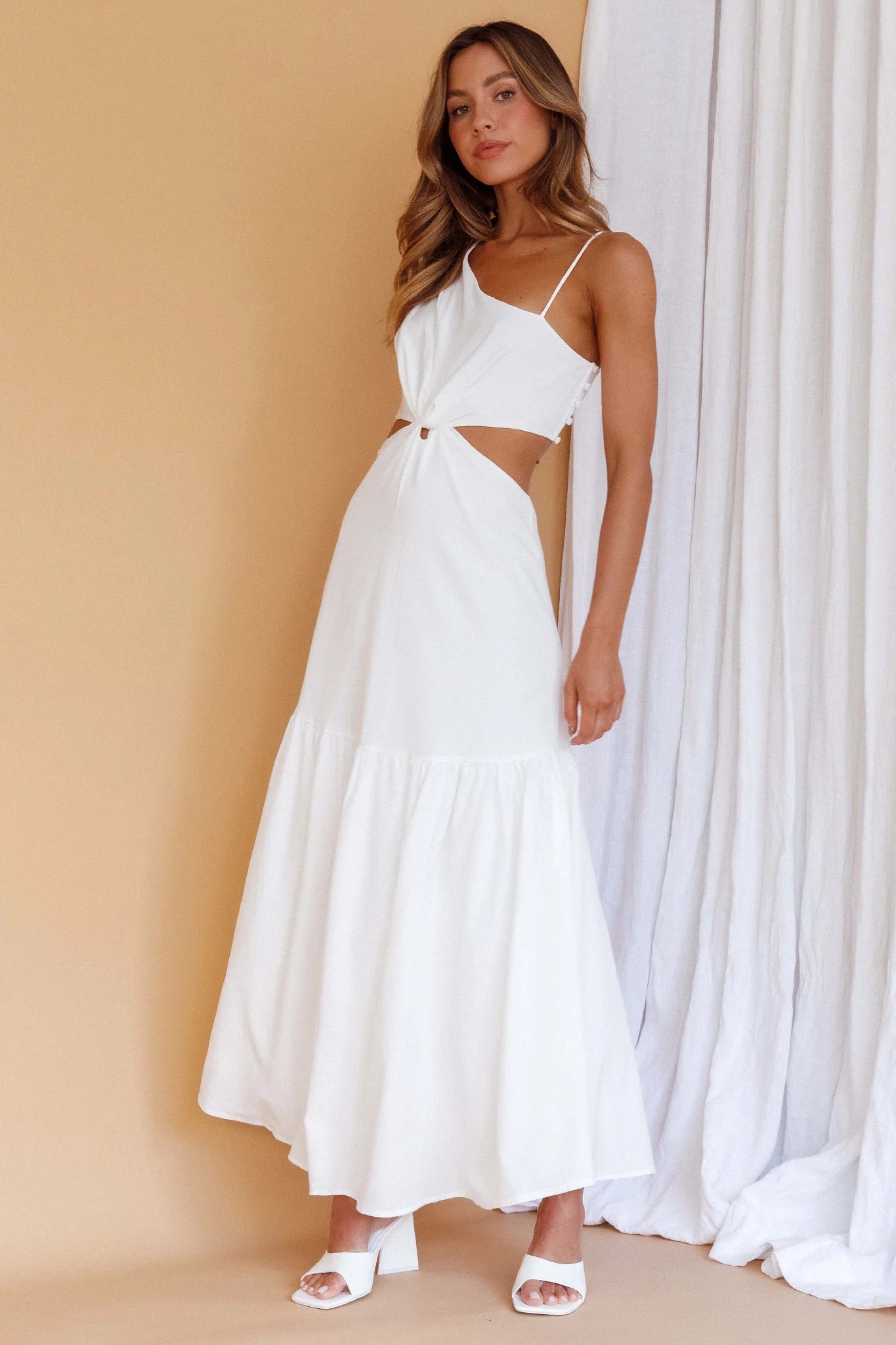 Evening Breeze Cut-Out Waist Maxi Dress White