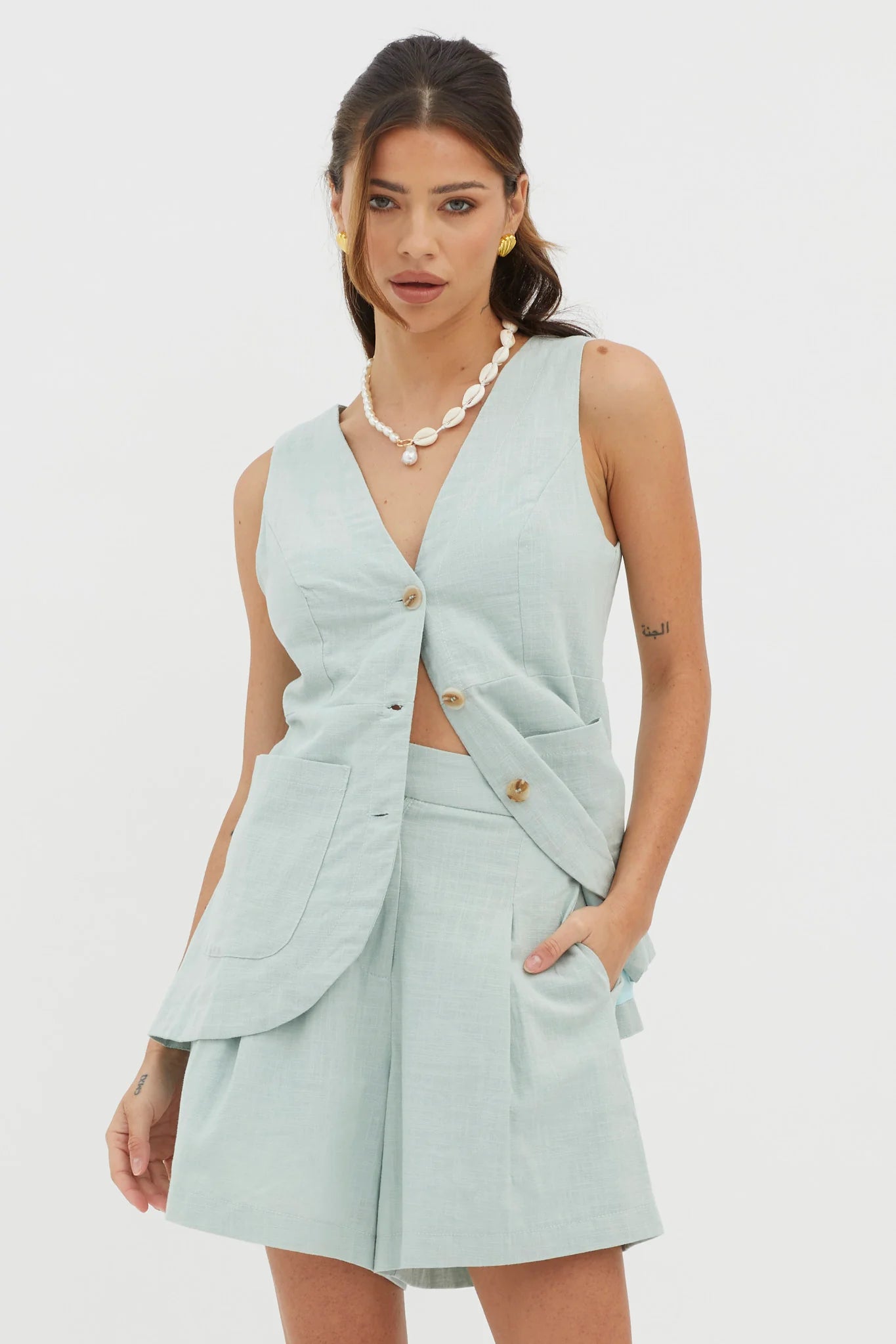 Philomena Pleat Shorts Sage