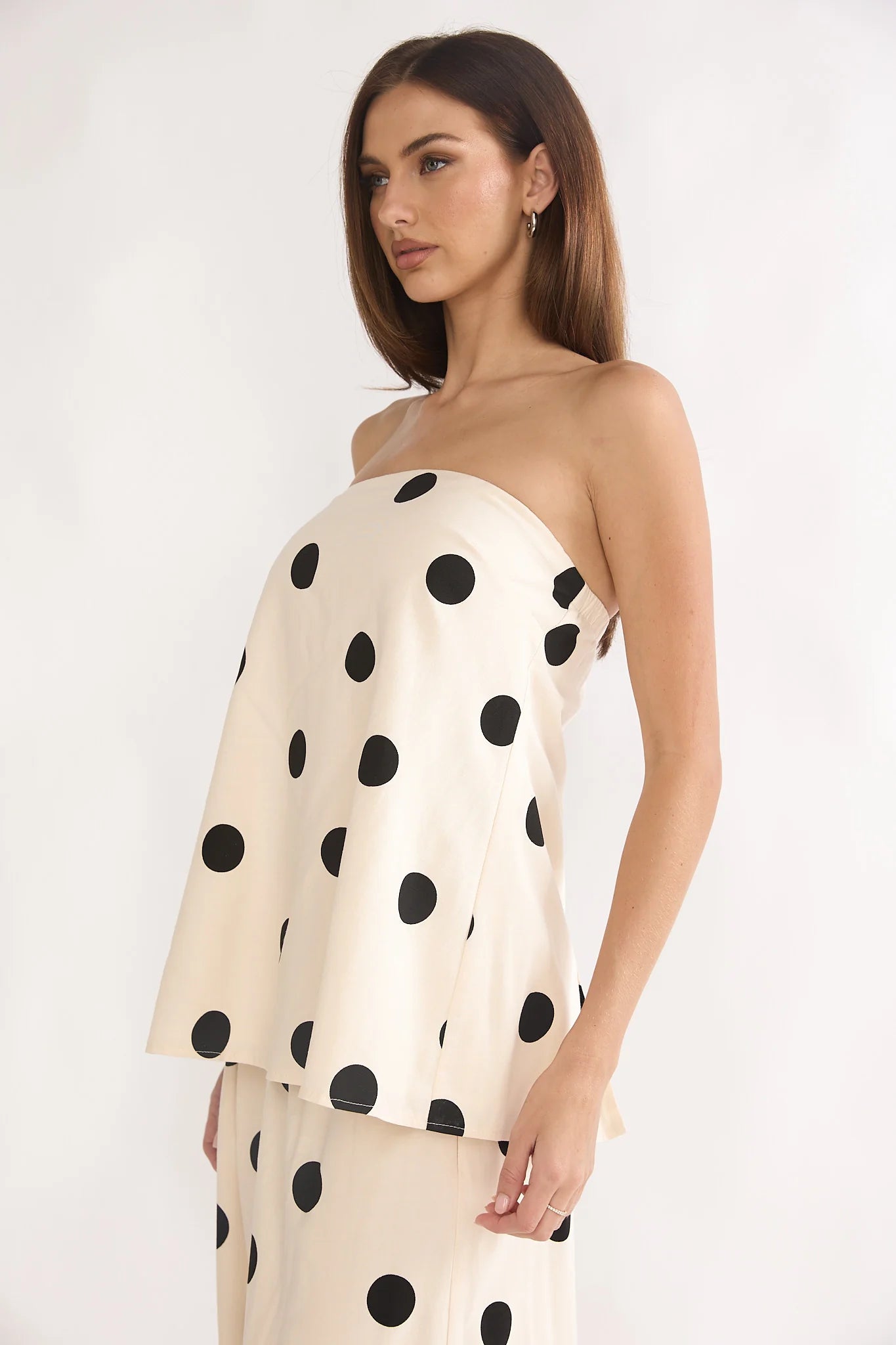 Loraya Strapless Split Back Top Polka Dot Beige/Black