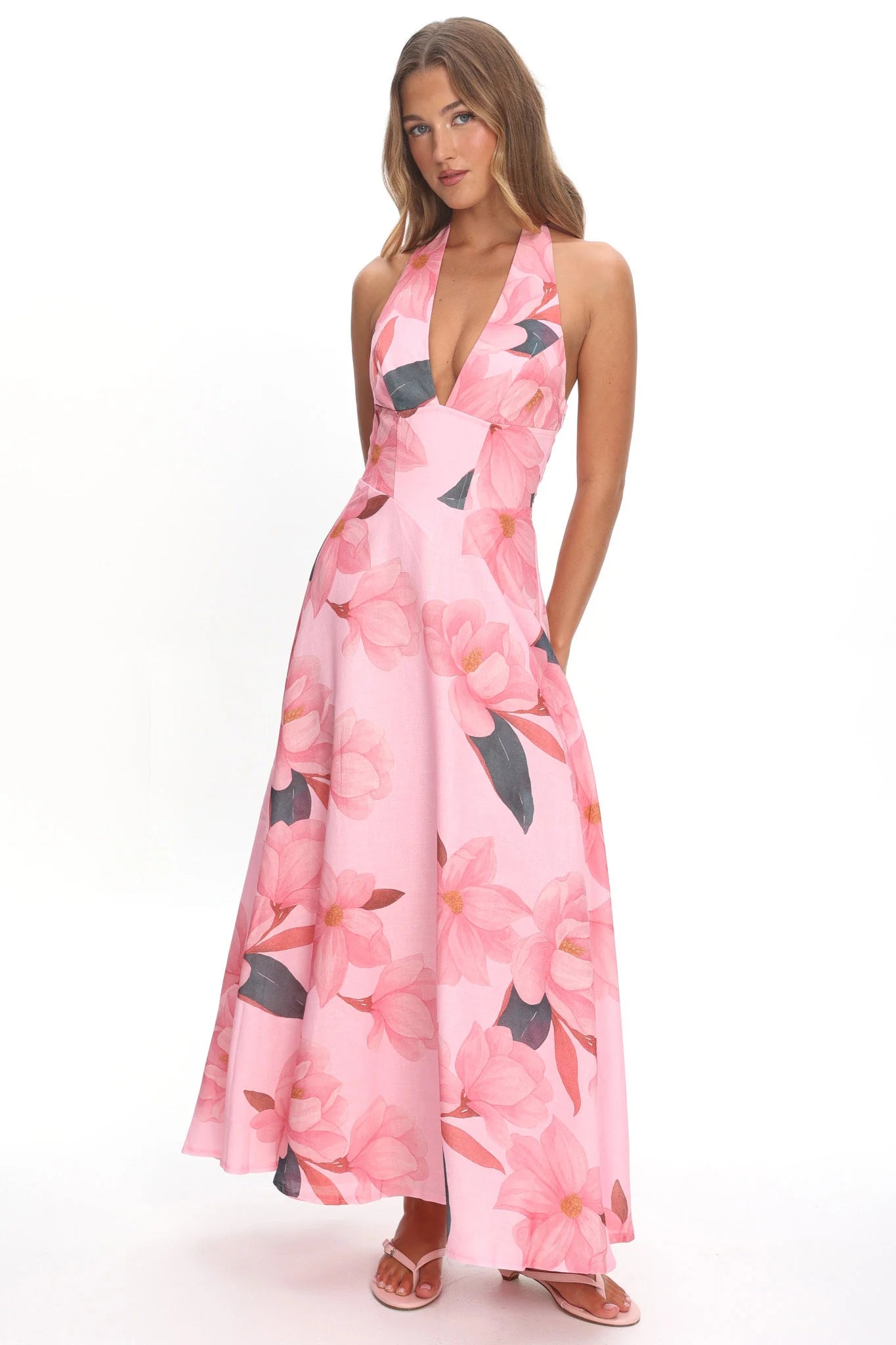 Riga Halterneck Maxi Dress Floral Pink