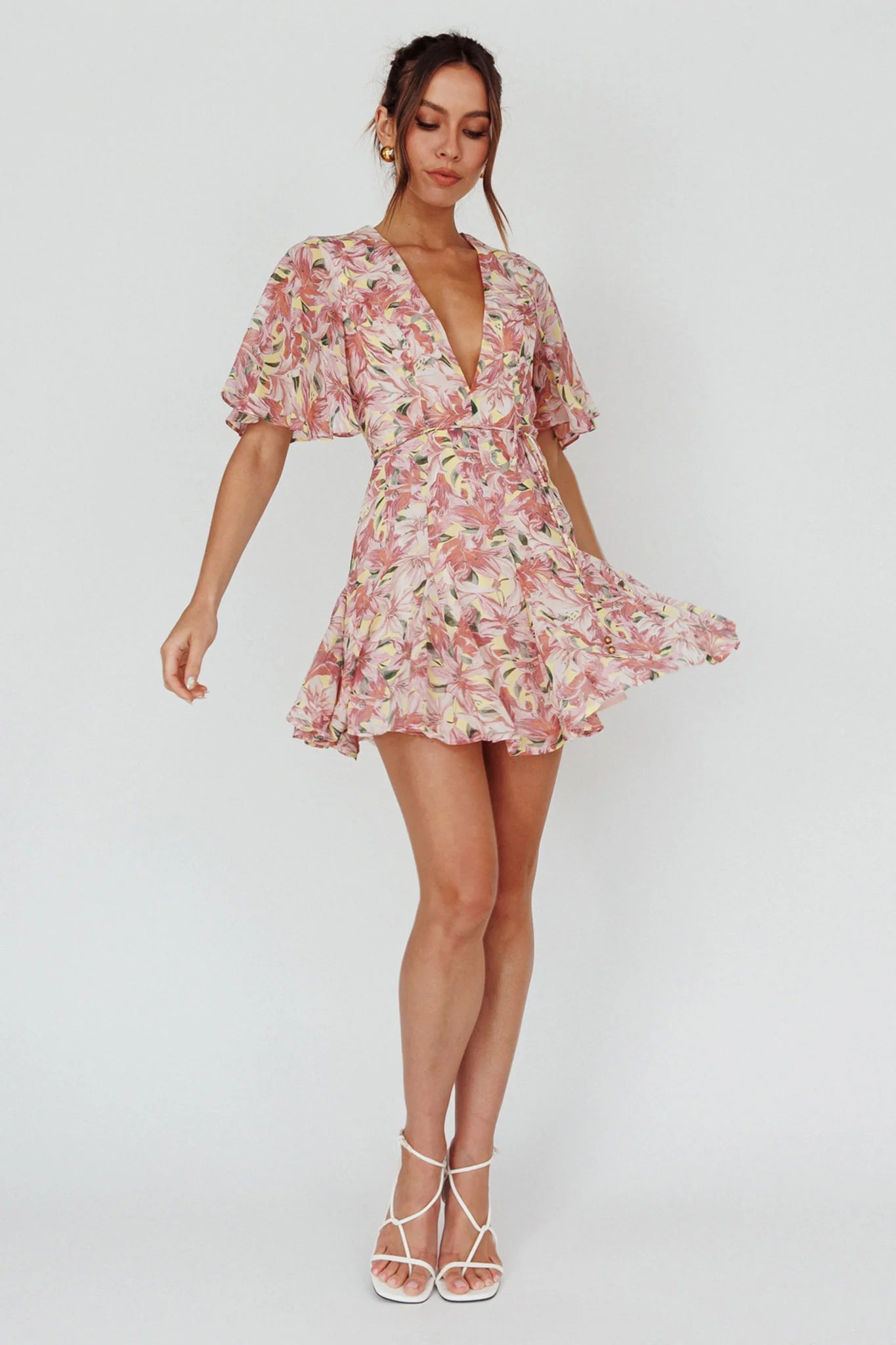 Estelle Angel Sleeve Dress Lily Print Yellow