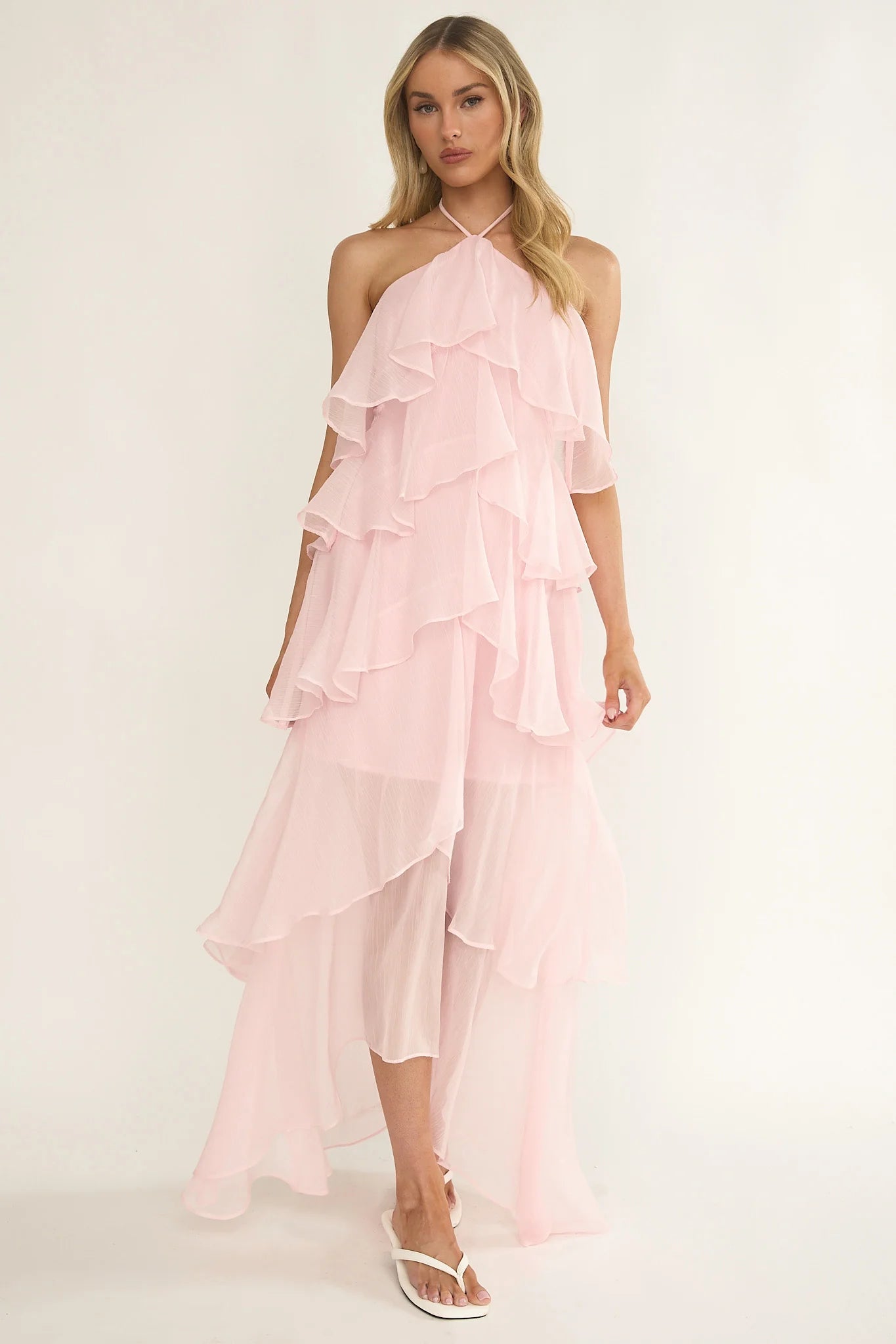 Darylyn Tiered Ruffle Maxi Dress Pink