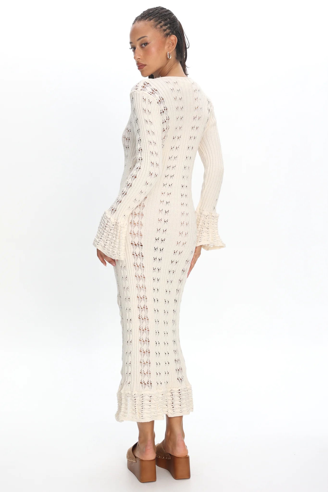 Portside Long Sleeve Knit Maxi Dress Cream