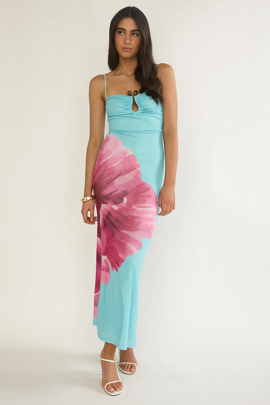 Orabella Waterdrop Wire Bust Maxi Dress Floral Aqua