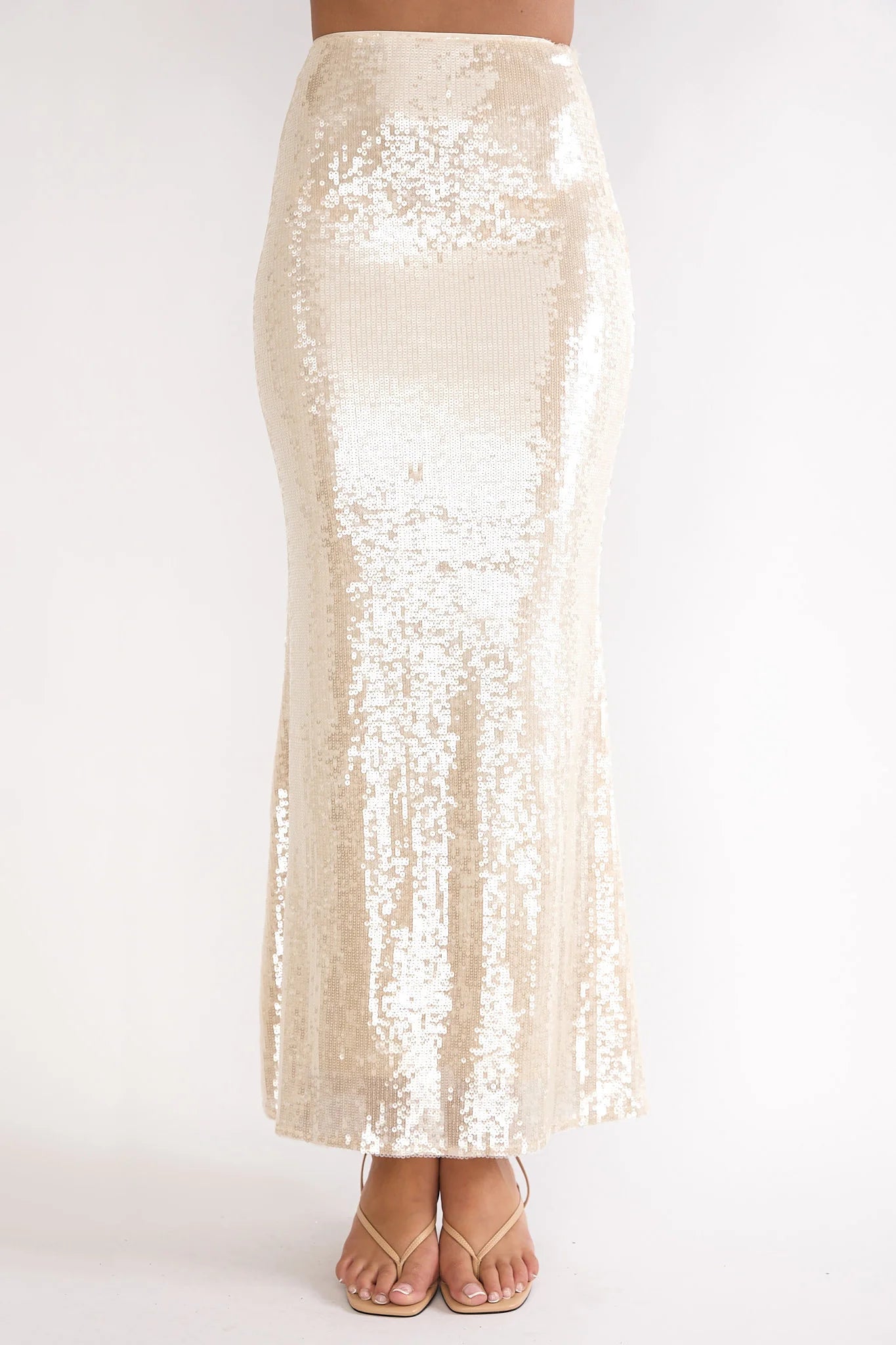 Crystalline Sequin Maxi Skirt Champagne