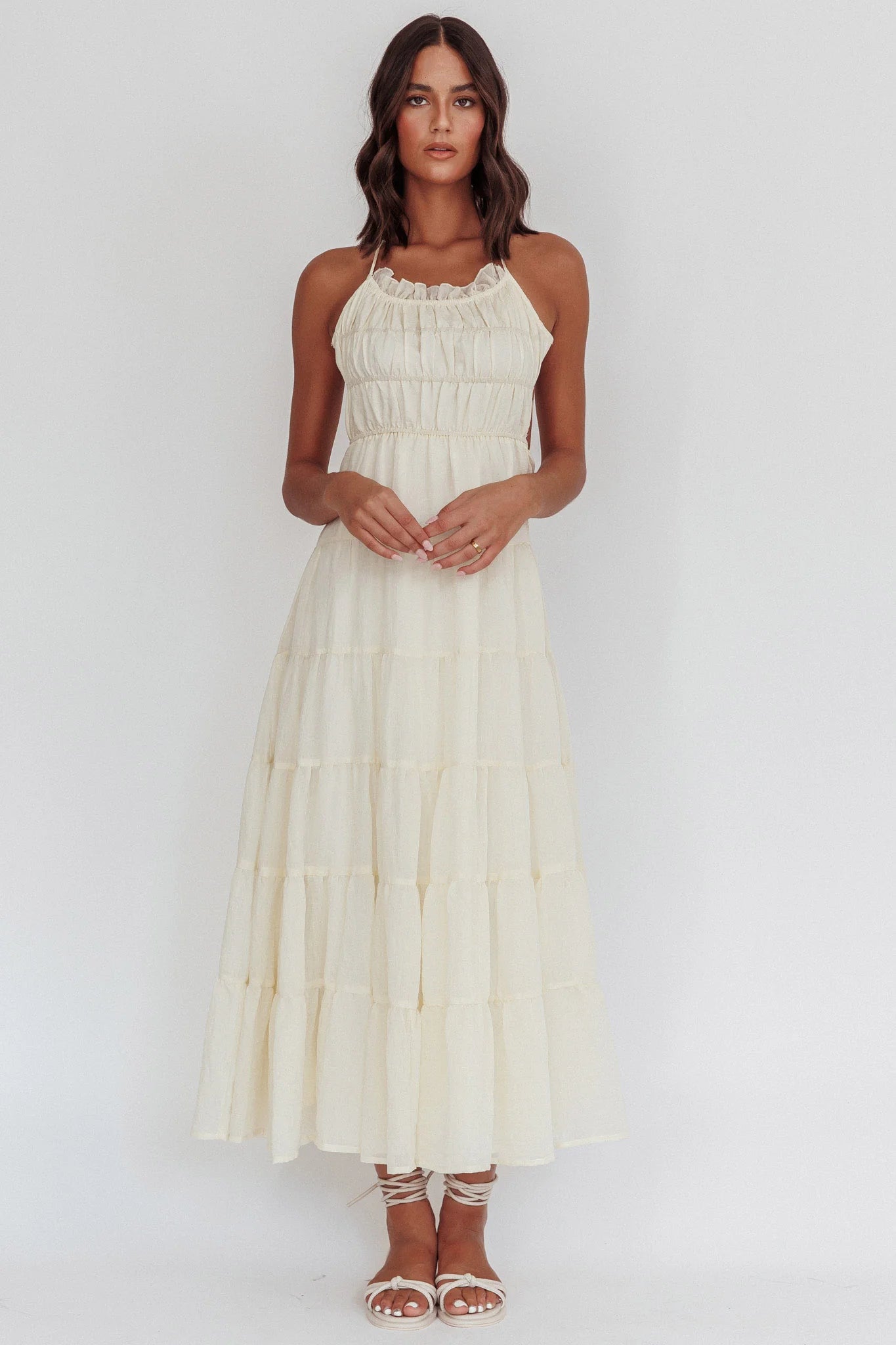 On A High Open Back Maxi Dress Ivory