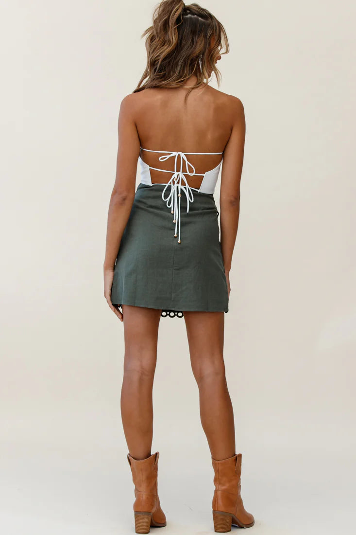 Dinah Crochet Overlay Skirt Khaki Green
