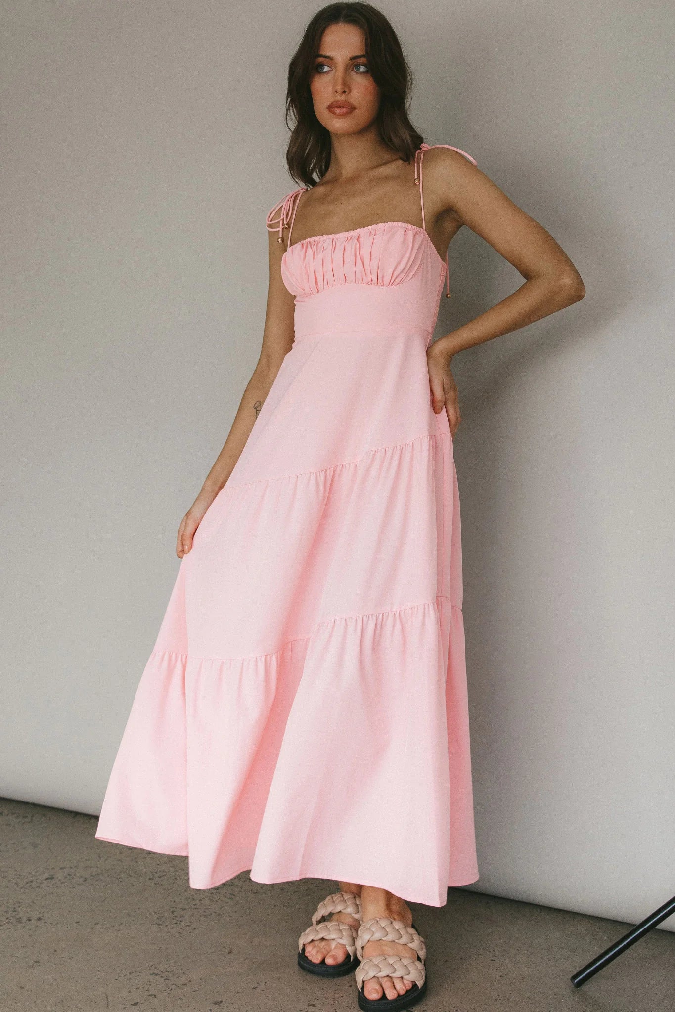 New Light Tied Shoulder Maxi Dress Blush