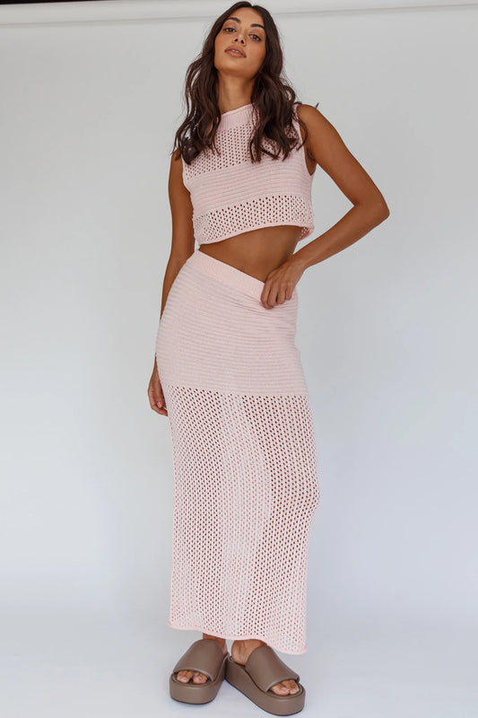 Bayside Crochet Maxi Skirt Pink