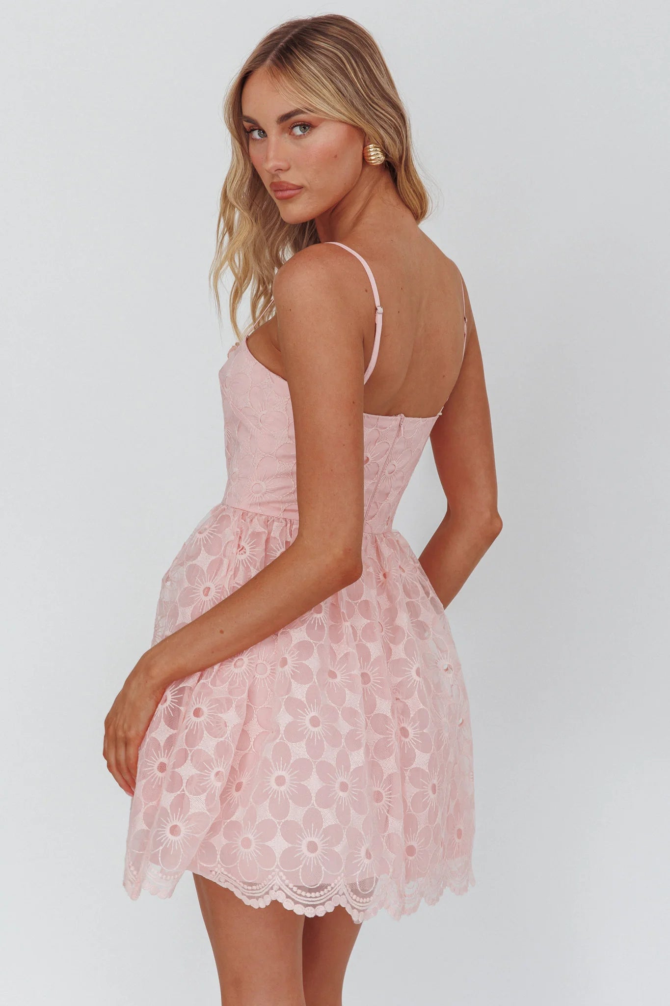 Bahia A-Line Square Neckline Mini Dress Lace Blush