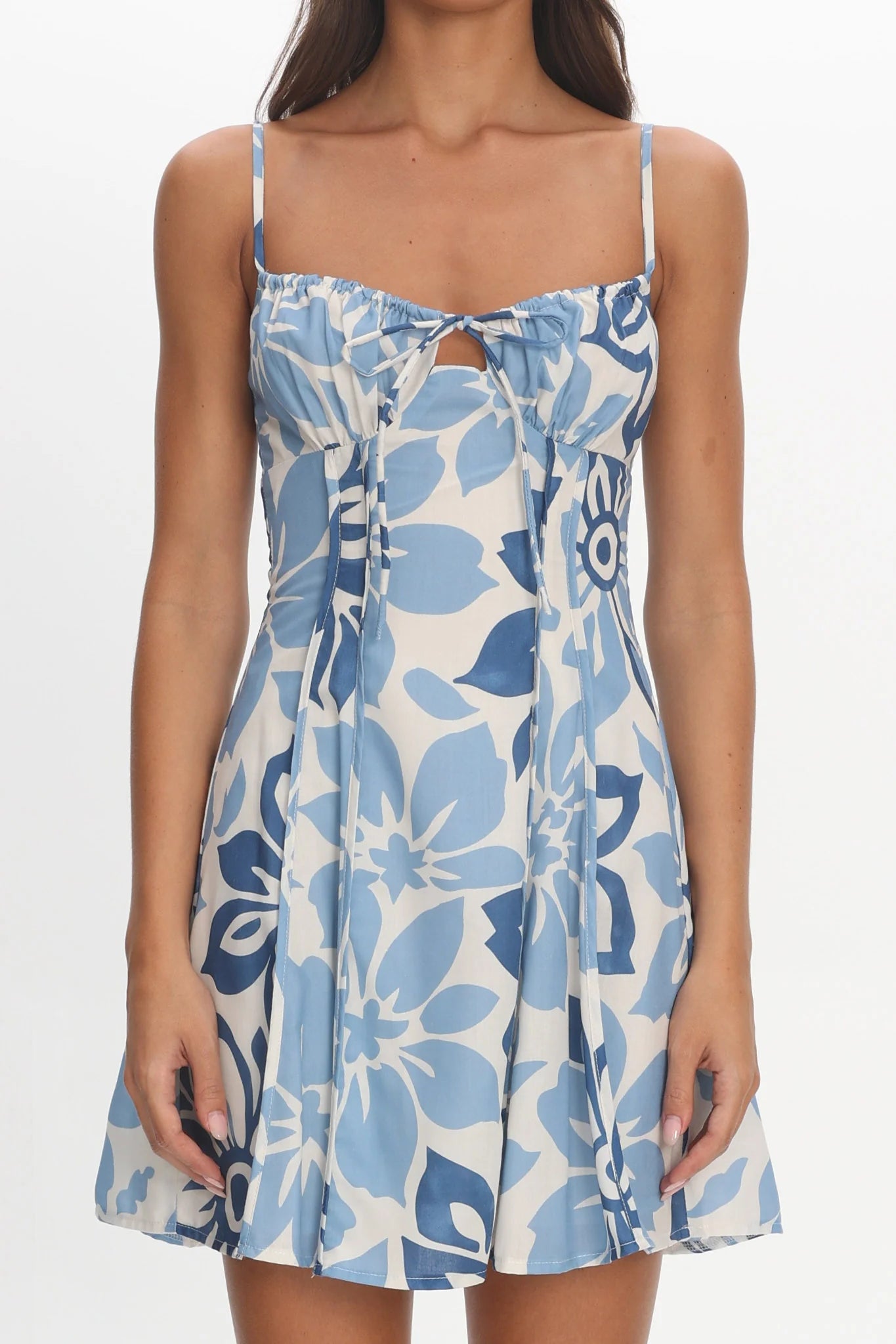 Doe Tied Bust Mini Dress Print Floral Blue