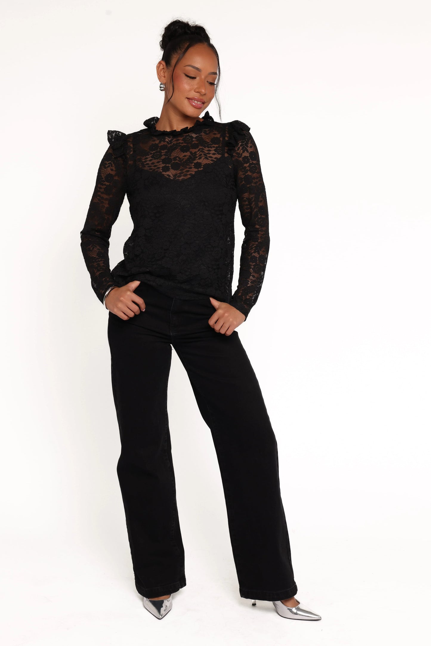 Lettie Lace Ruffle Top - Black