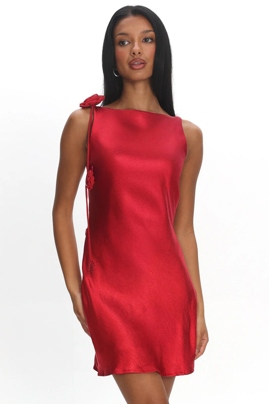 Collecting Memories Backless Rosette String Mini Dress Red