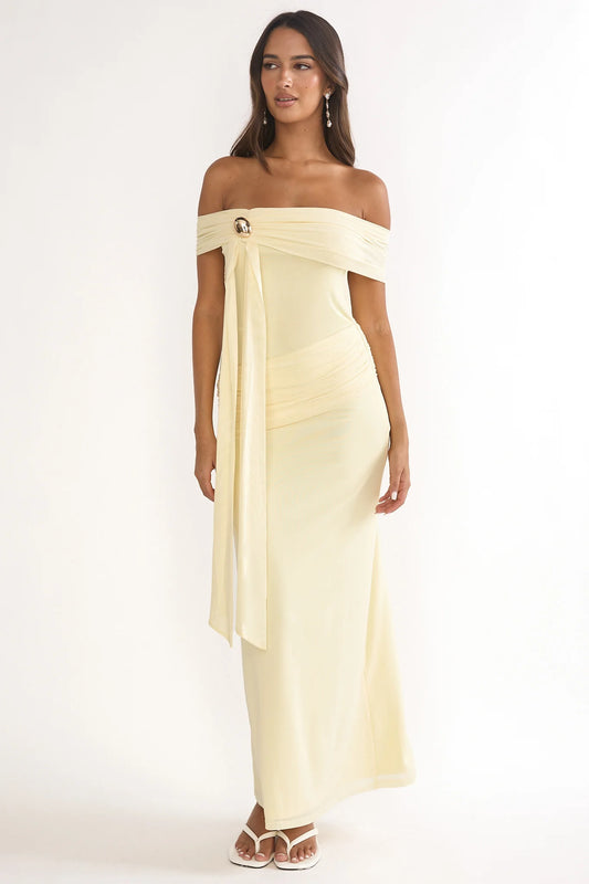 Evanthe Off-Shoulder Sash Maxi Dress Lemon