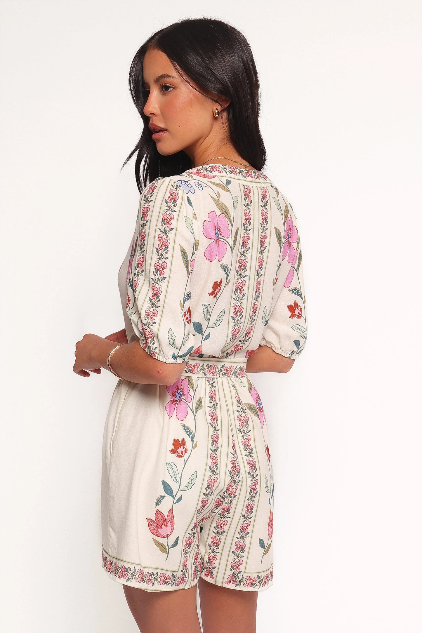 Ginger Tie Waist Romper - Pink Multi