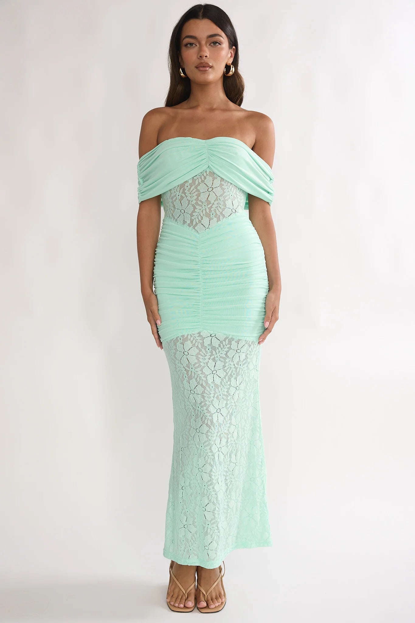 Silver Moon Off-Shoulder Maxi Dress Floral Mint