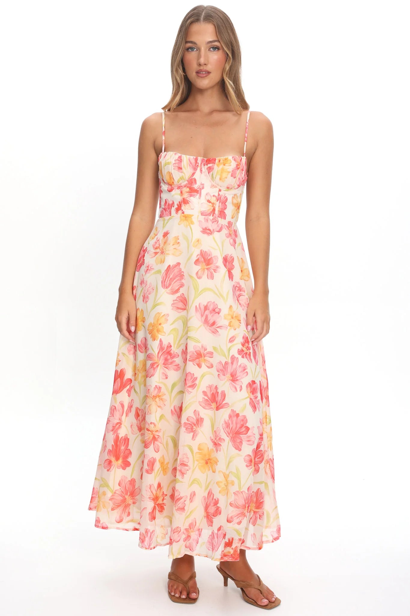 Echoes Tied Back A-Line Maxi Dress Floral Pink