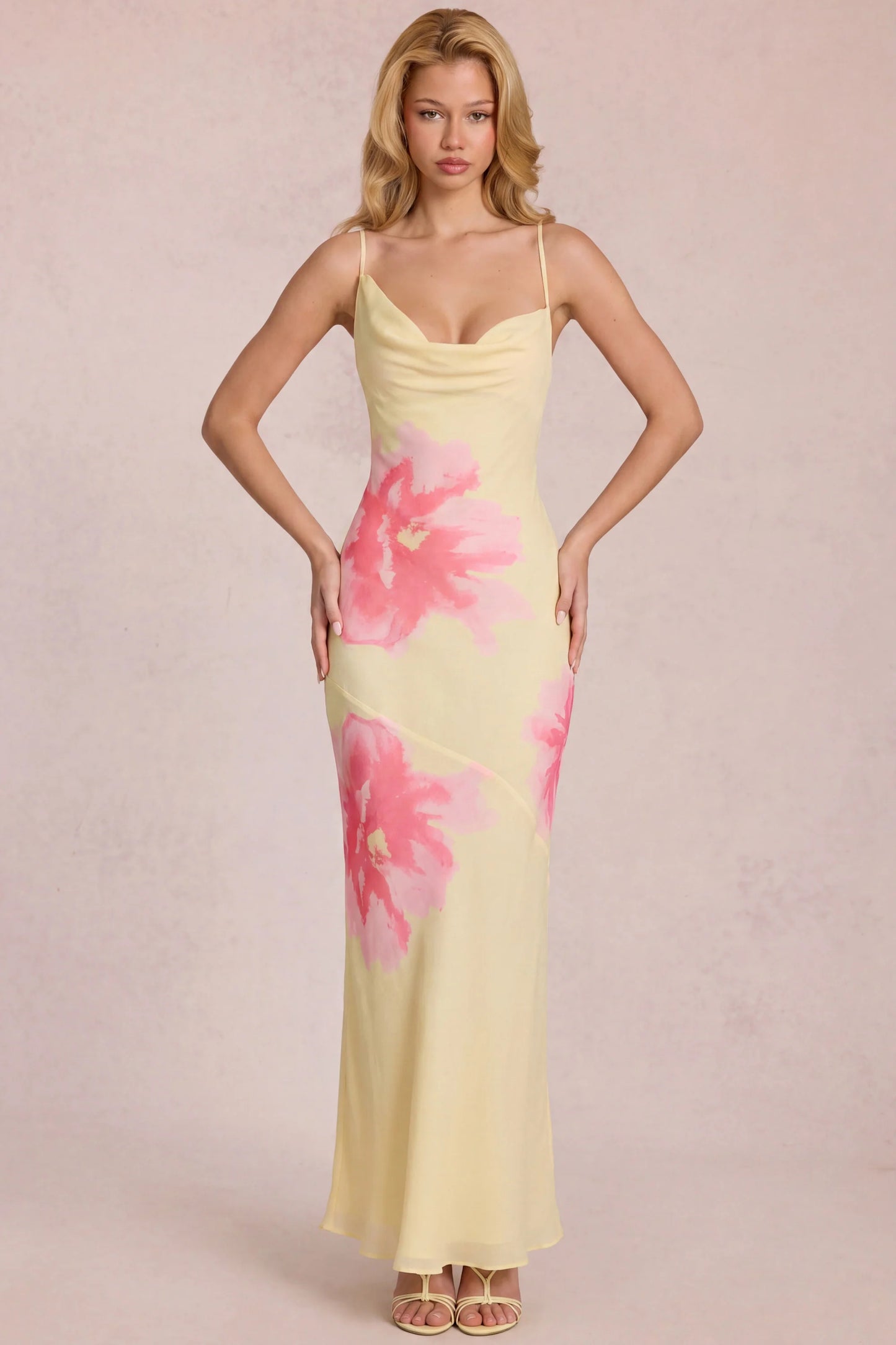 Chiffon Maxi Dress in Yellow Floral Print