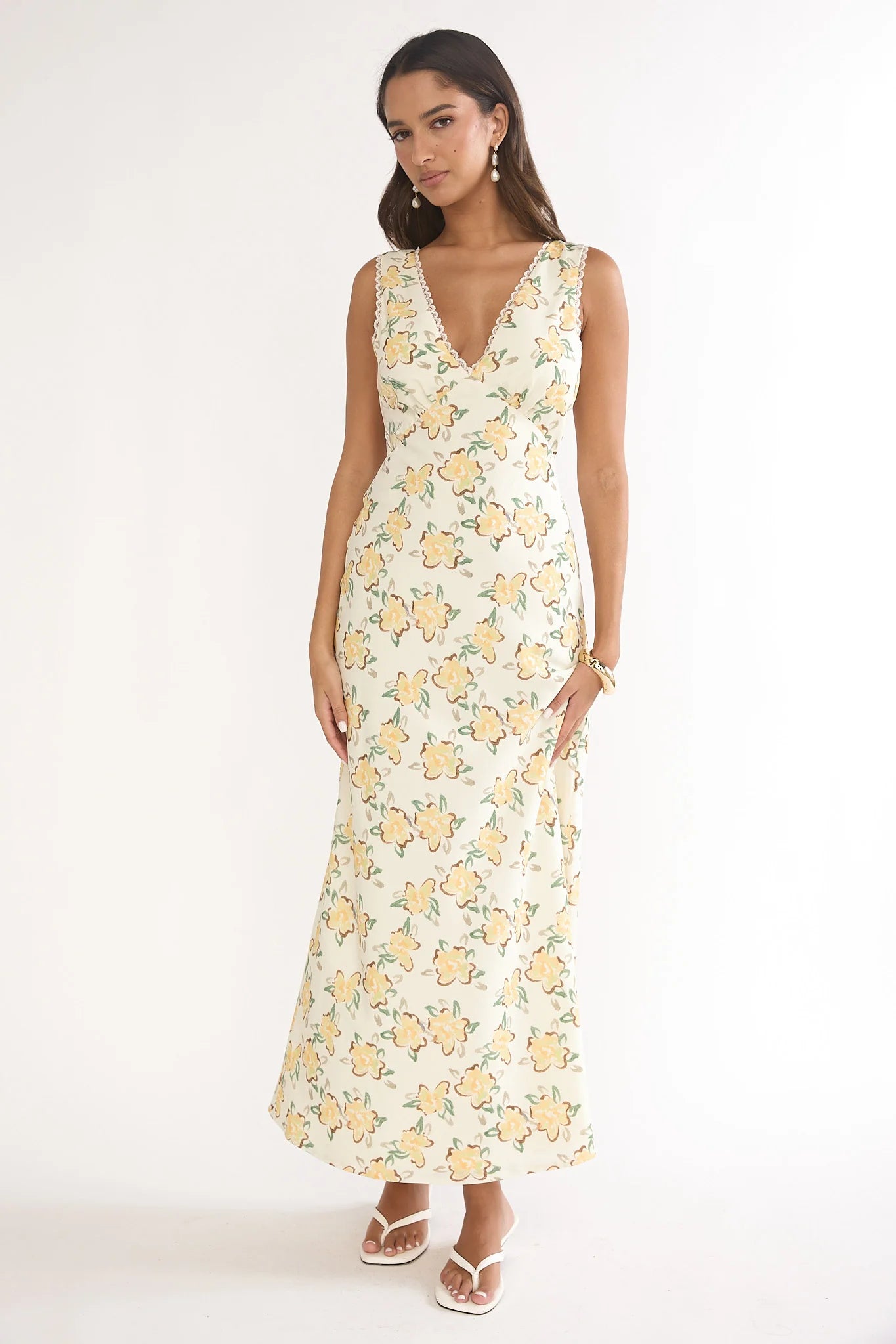 Coucou V-Neckline Maxi Dress Floral Yellow