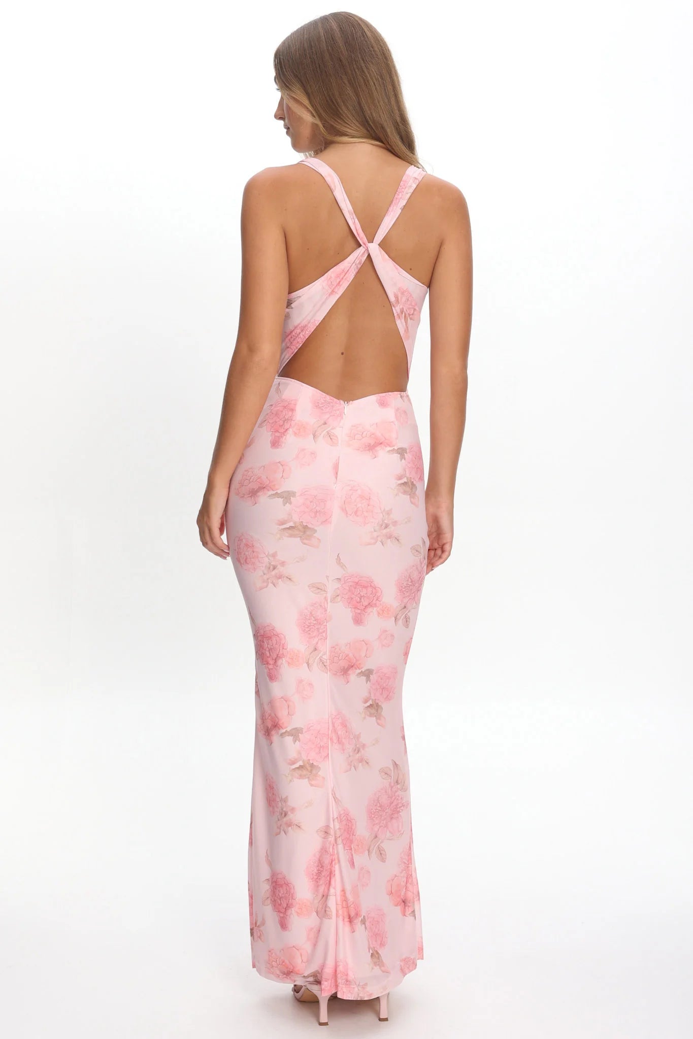 Callora Criss-Cross Back Maxi Dress Floral Pink