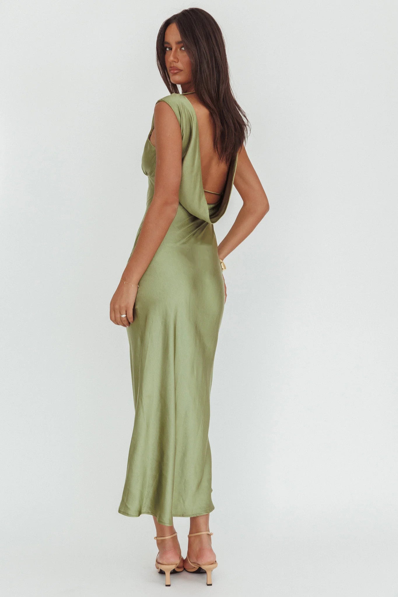 Cheers To You Cowl Back Maxi Dress Olive