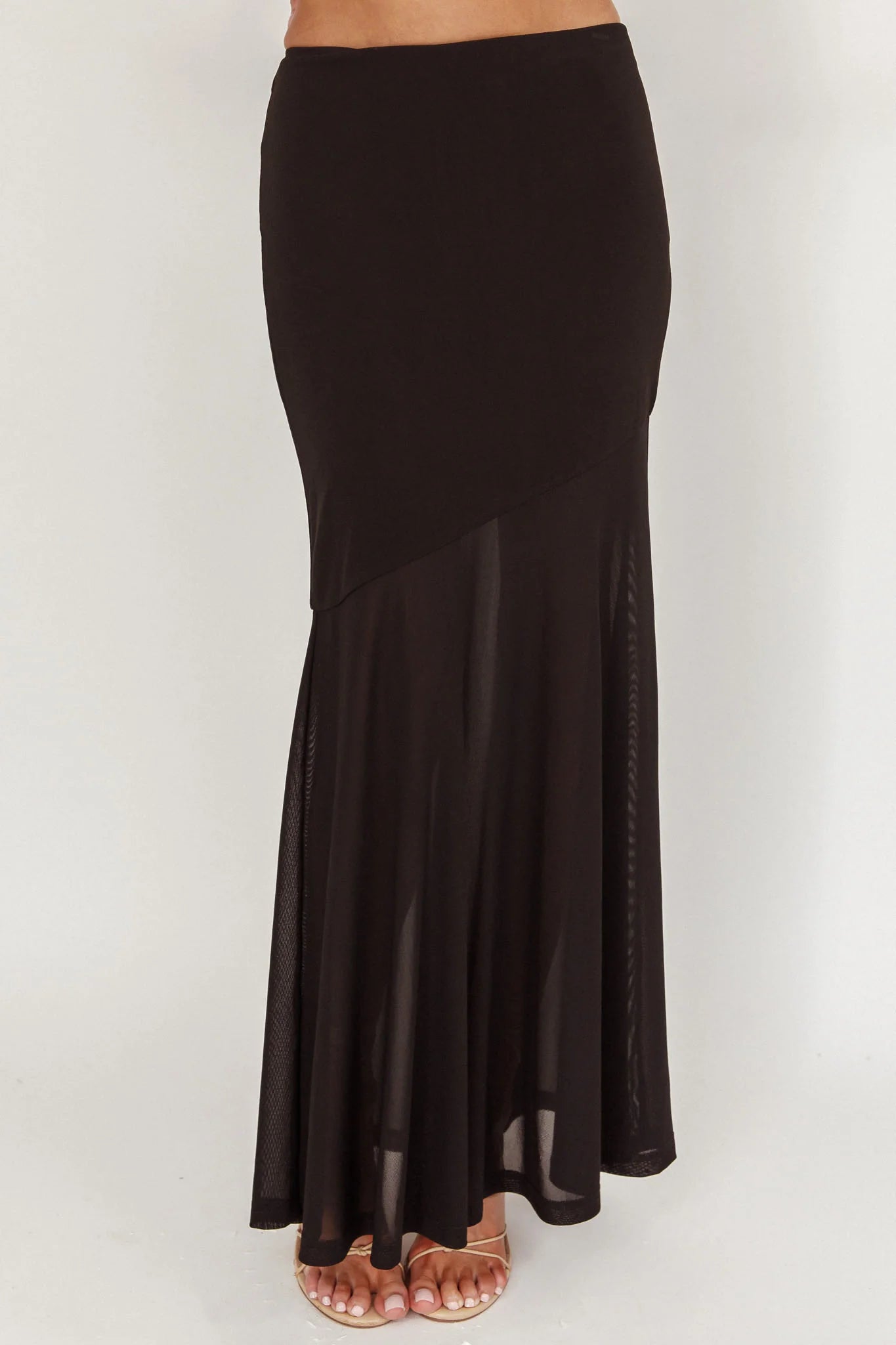 Somewhere New Half Sheer Maxi Skirt Black