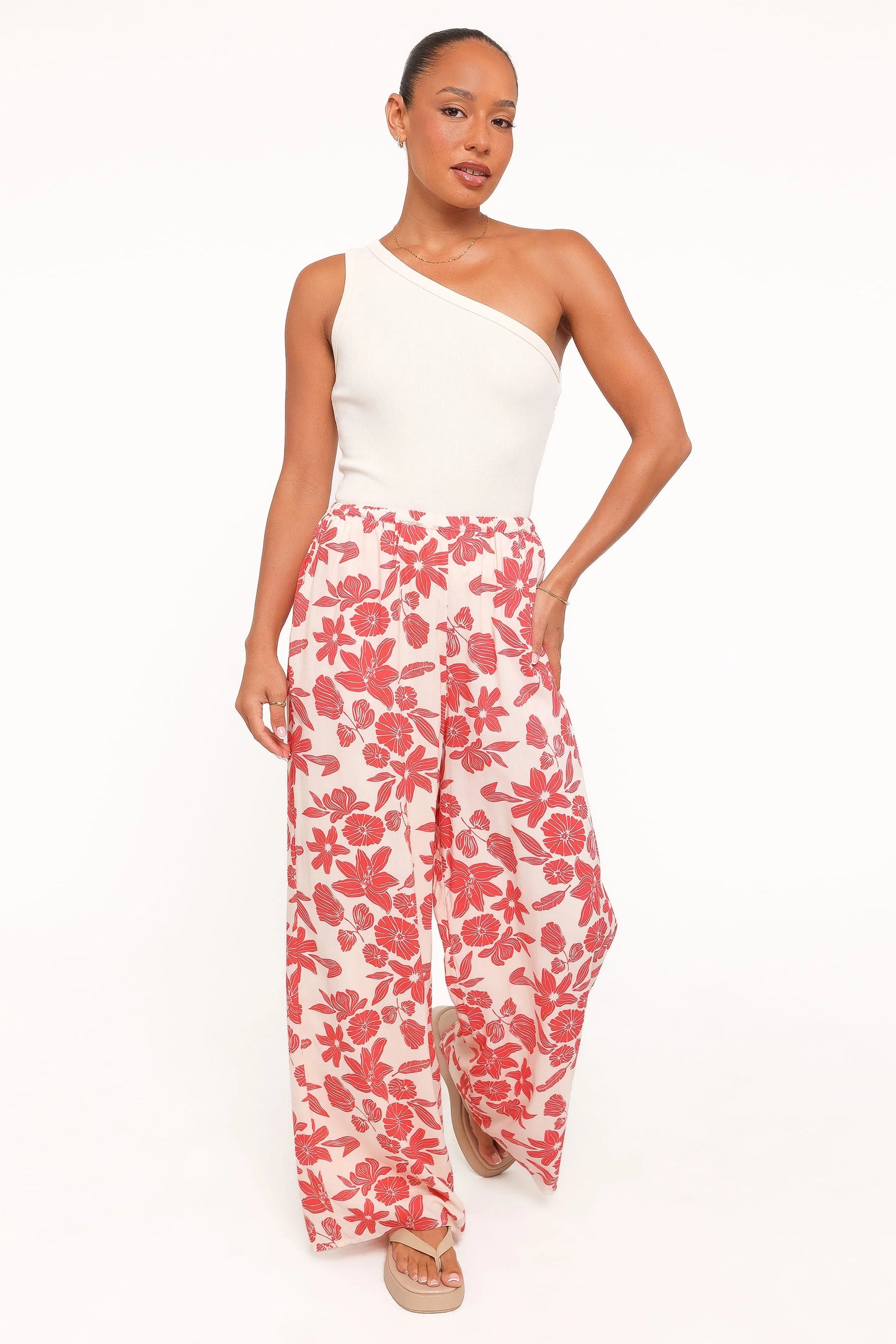 Lira Tie Waist Pant - Red Floral