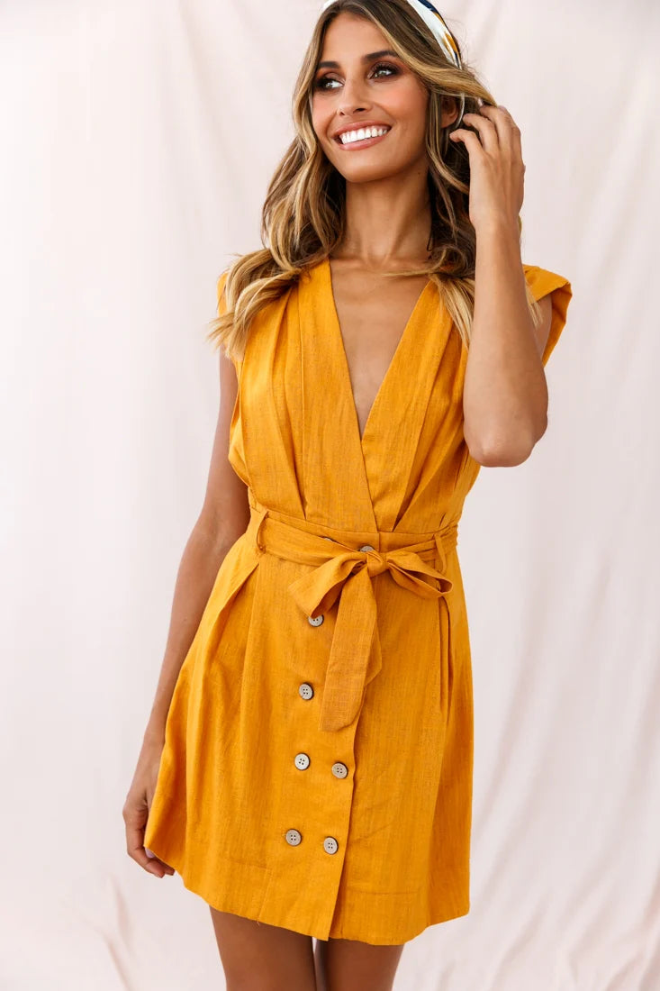Clementine V-Neck Placket Dress Sunset