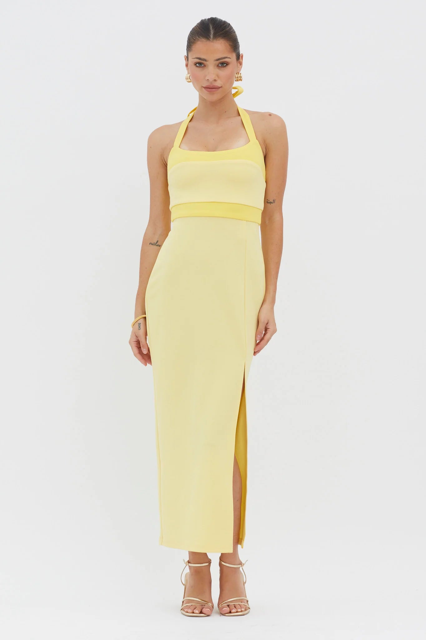 Canary Islands Halterneck Midi Dress Yellow