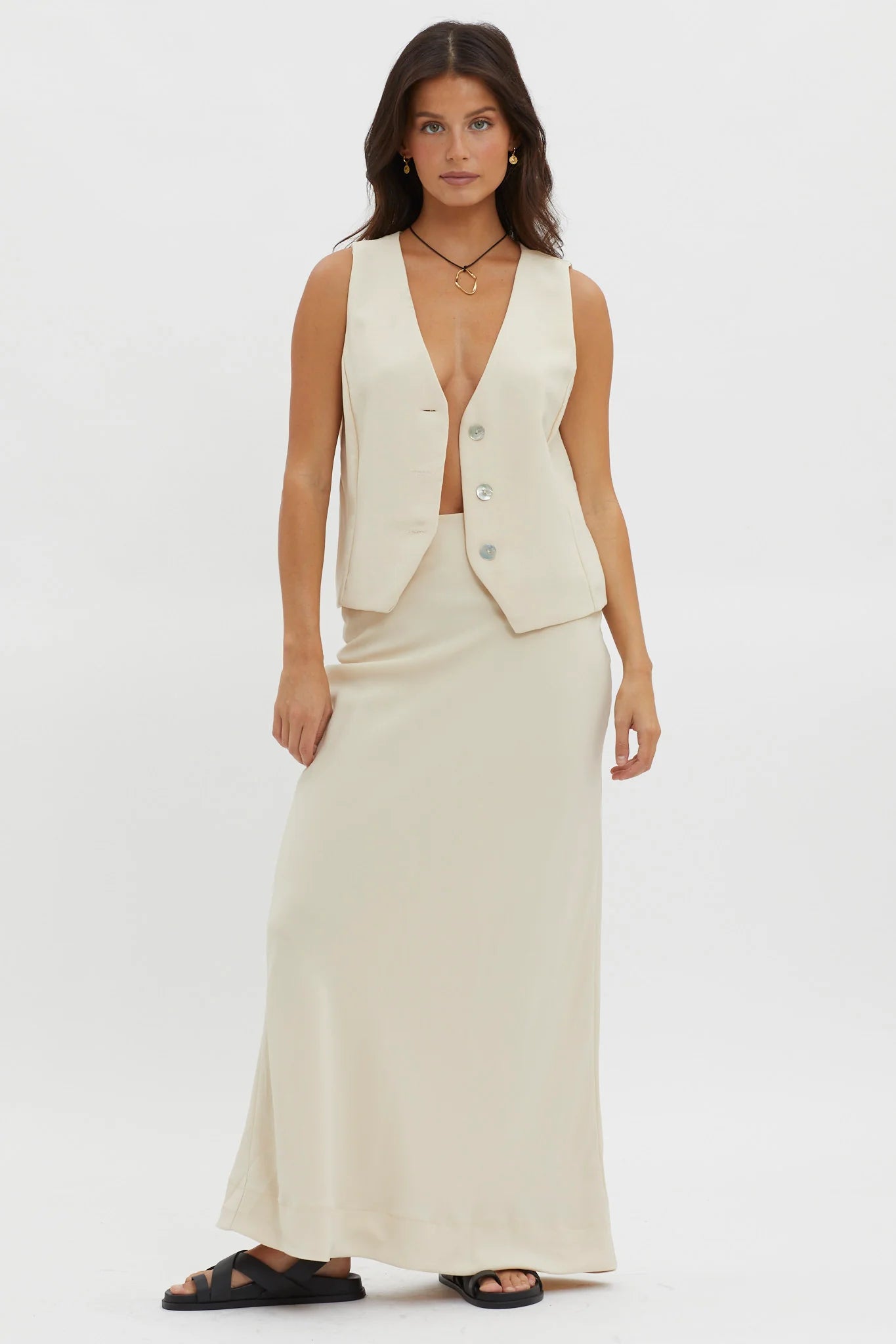 Philomena Button Vest Top Oat