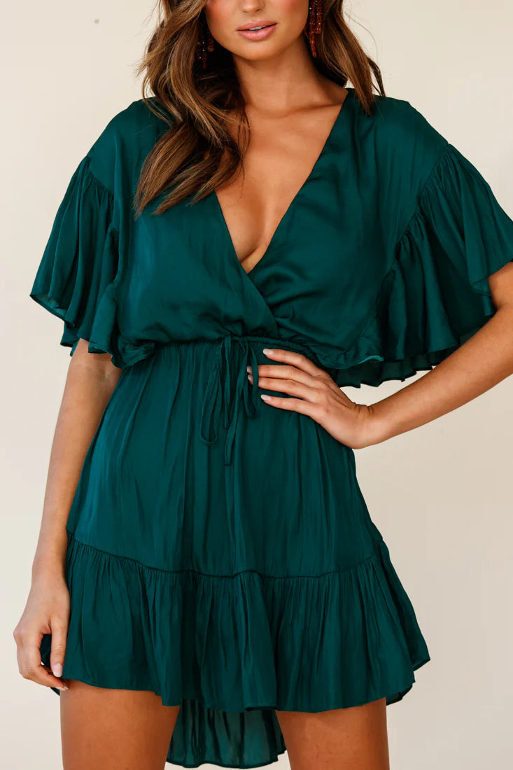 Esme V-Neckline Drawstring Waist Dress Jade