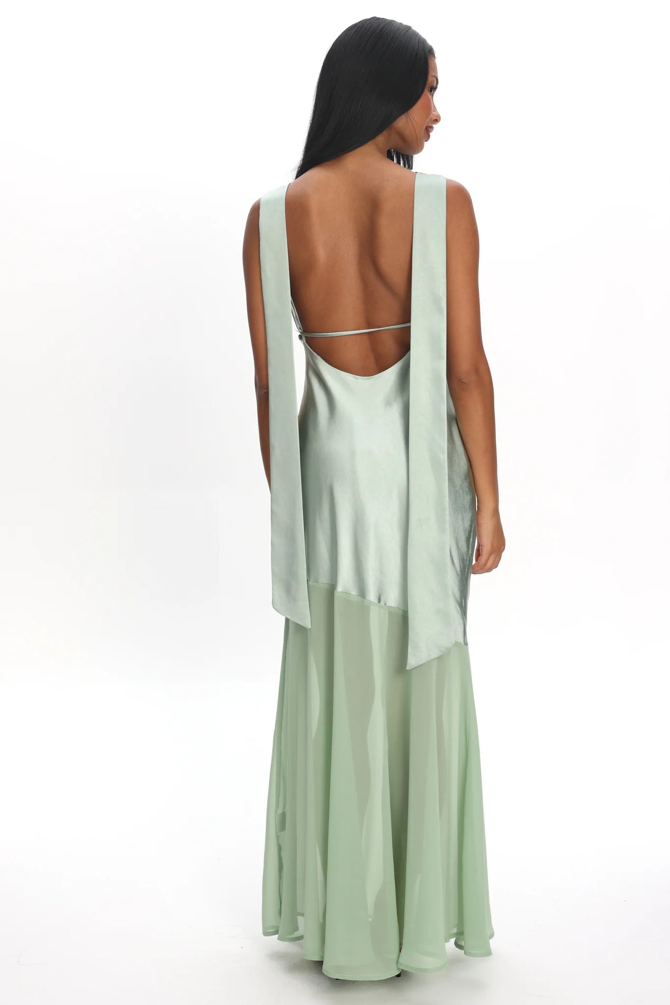 Second Glances Cowl Neck Backless Maxi Dress Sage