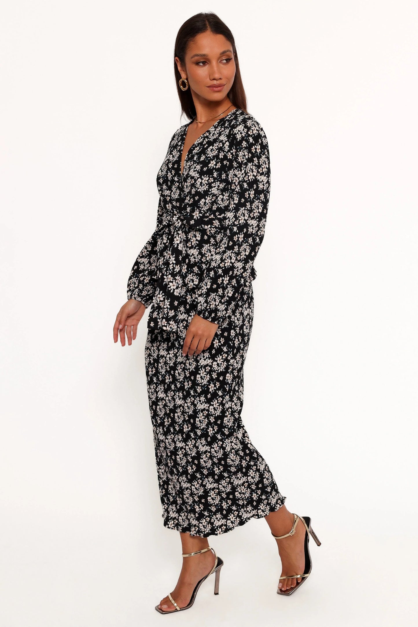 Minelli Pleat Midi Skirt - Black/White Floral