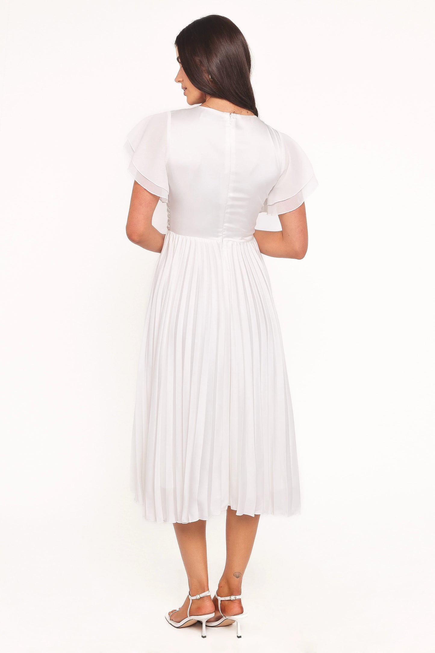 Nova Flutter Sleeve Midi Dress - White