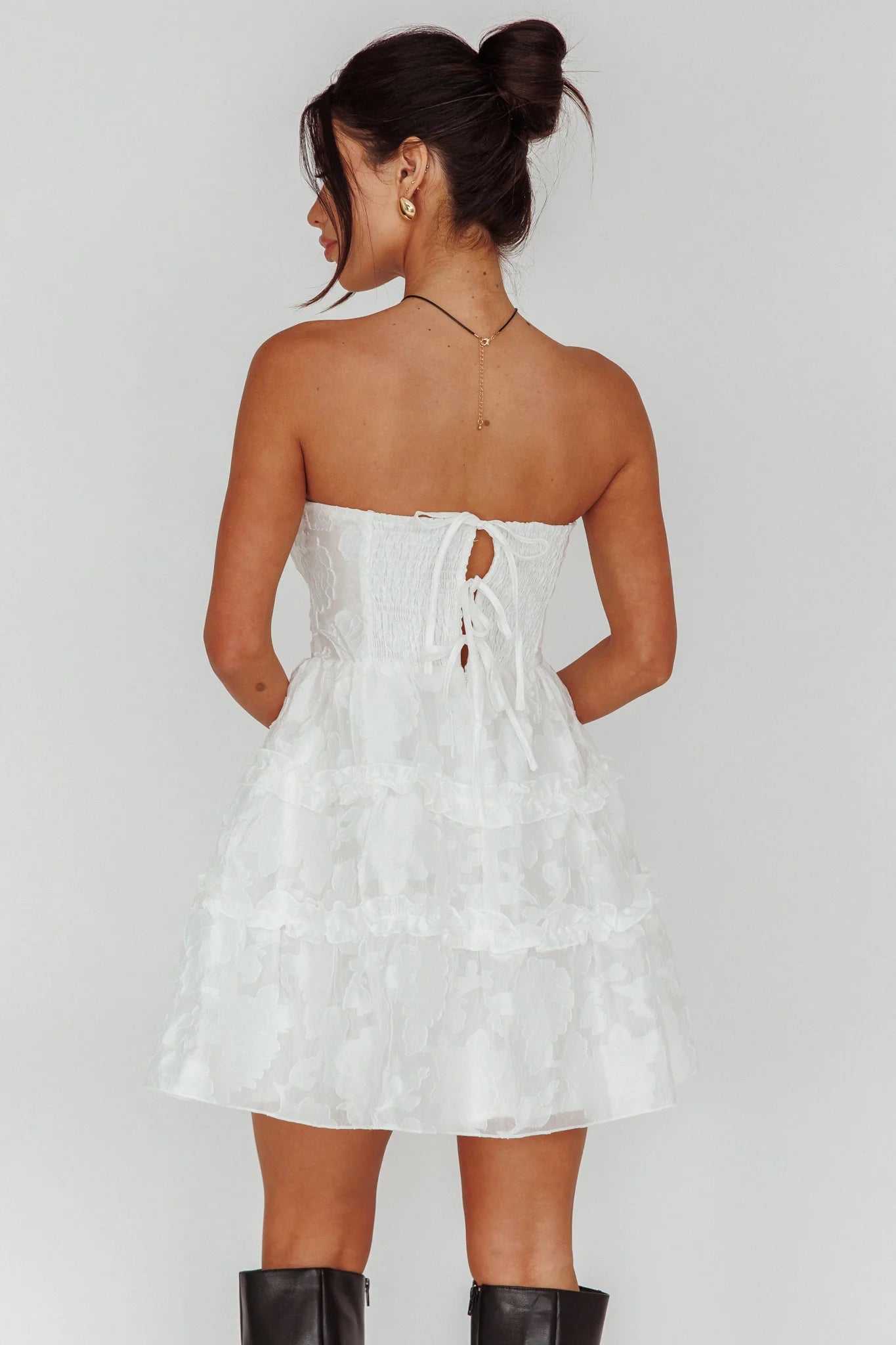Demi Frill Trim Strapless Dress White
